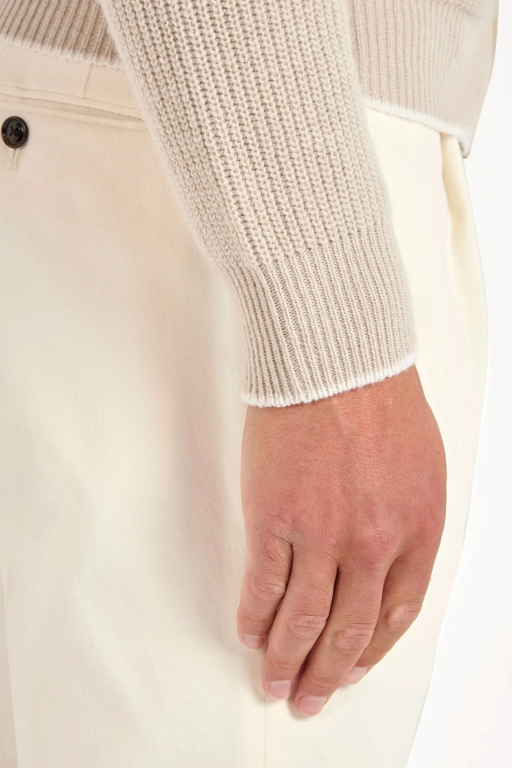 Airflow Channel Weave Beige ribbed cashmere blend full zip ?C Made in Italy