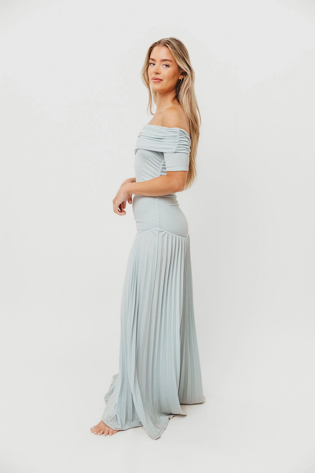 The Lennox Maxi Dress in Dusty Blue Tiered Skirt