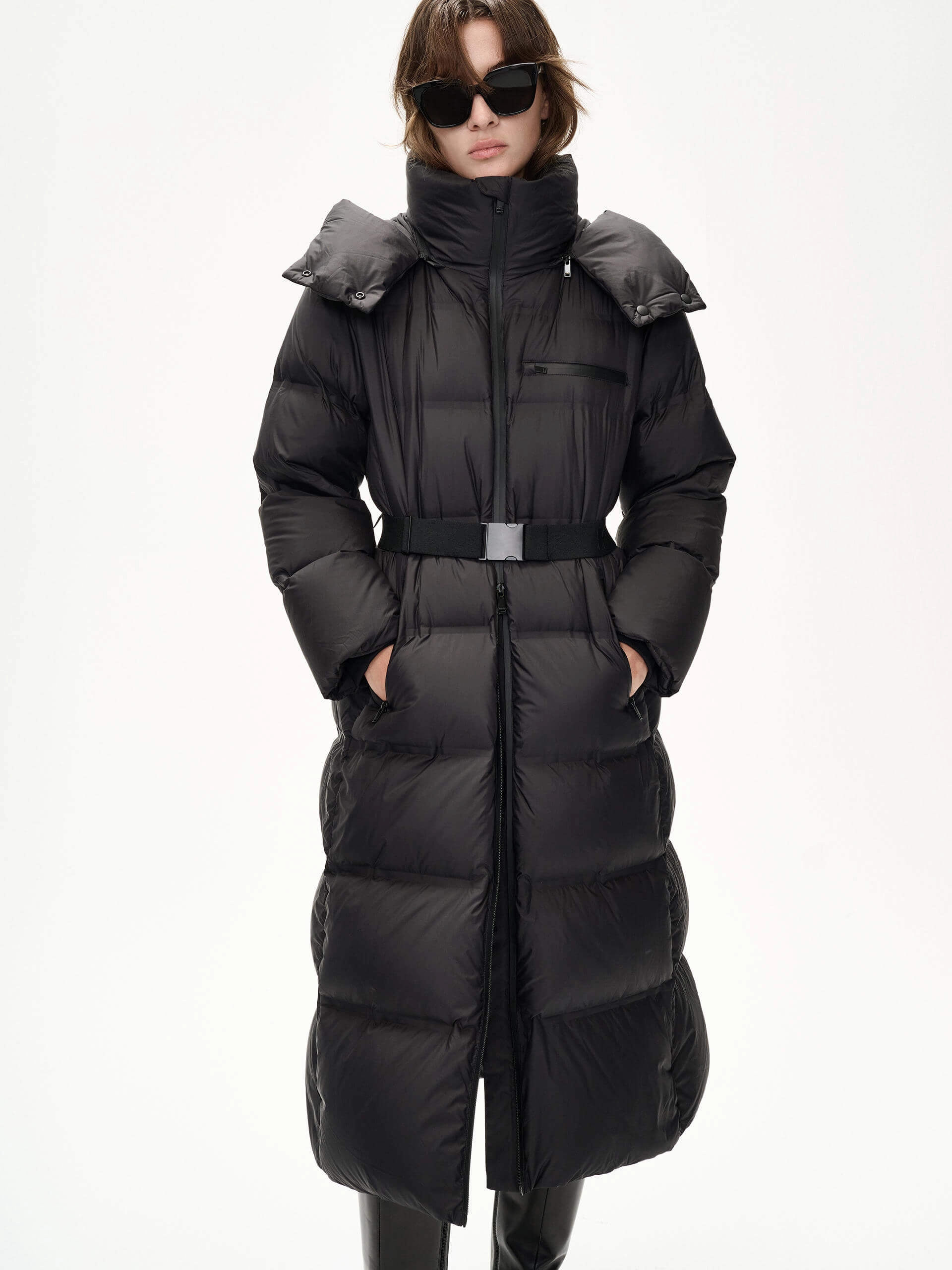 Soft touch finish New Cut Belt Down Puffer Coat