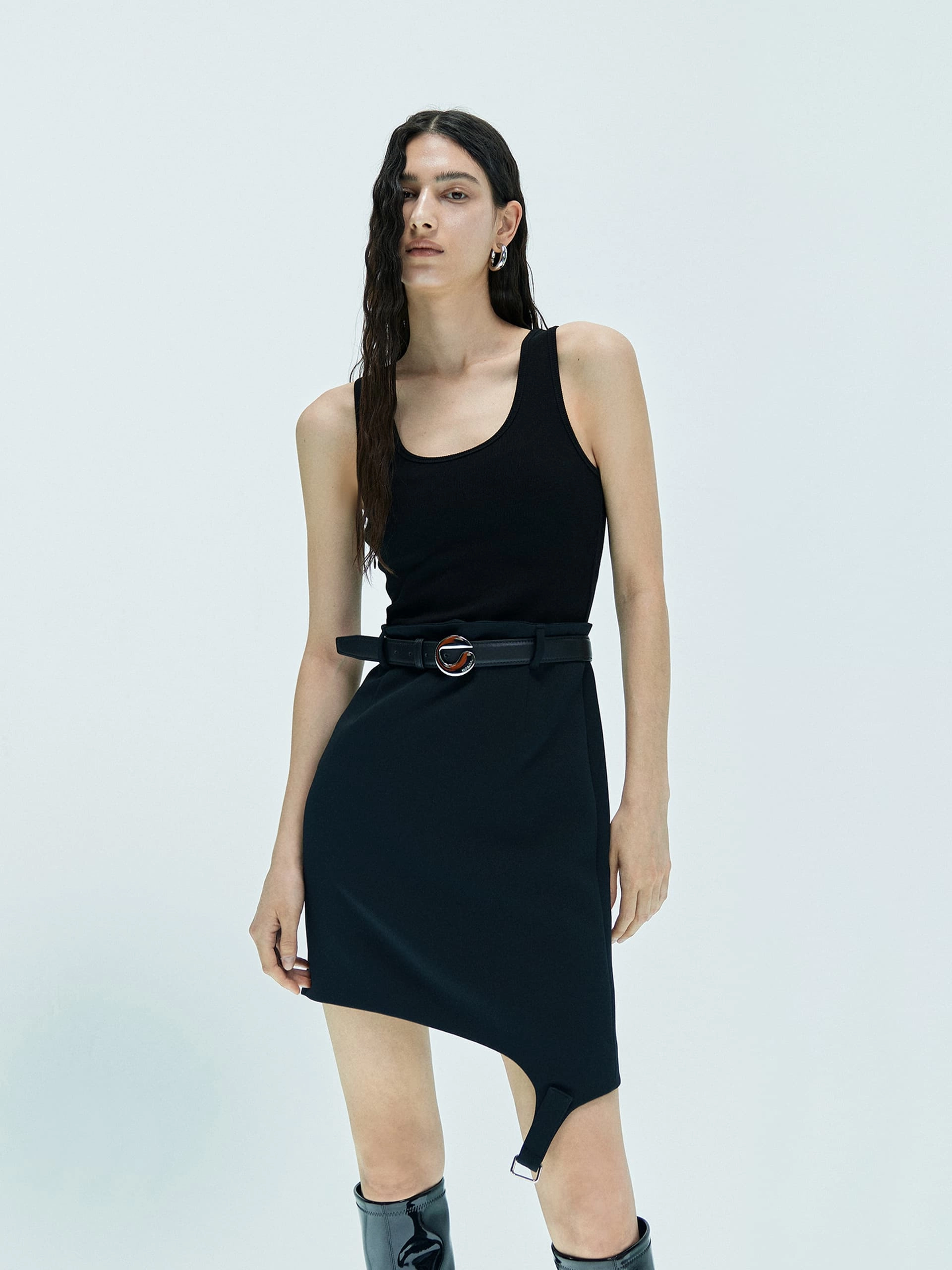 Belted Asymmetric Knitted Dress Comfortable Fashion
