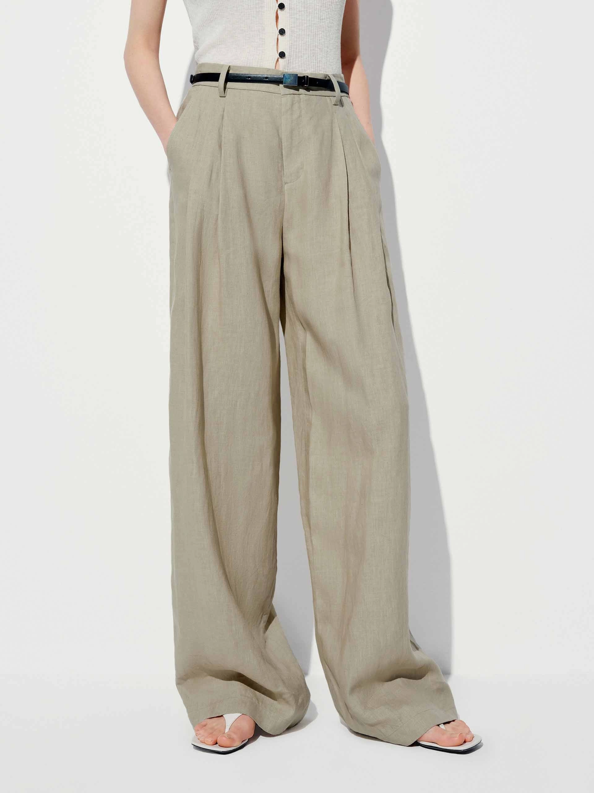 Belted Linen Straight Pants Perfect Design