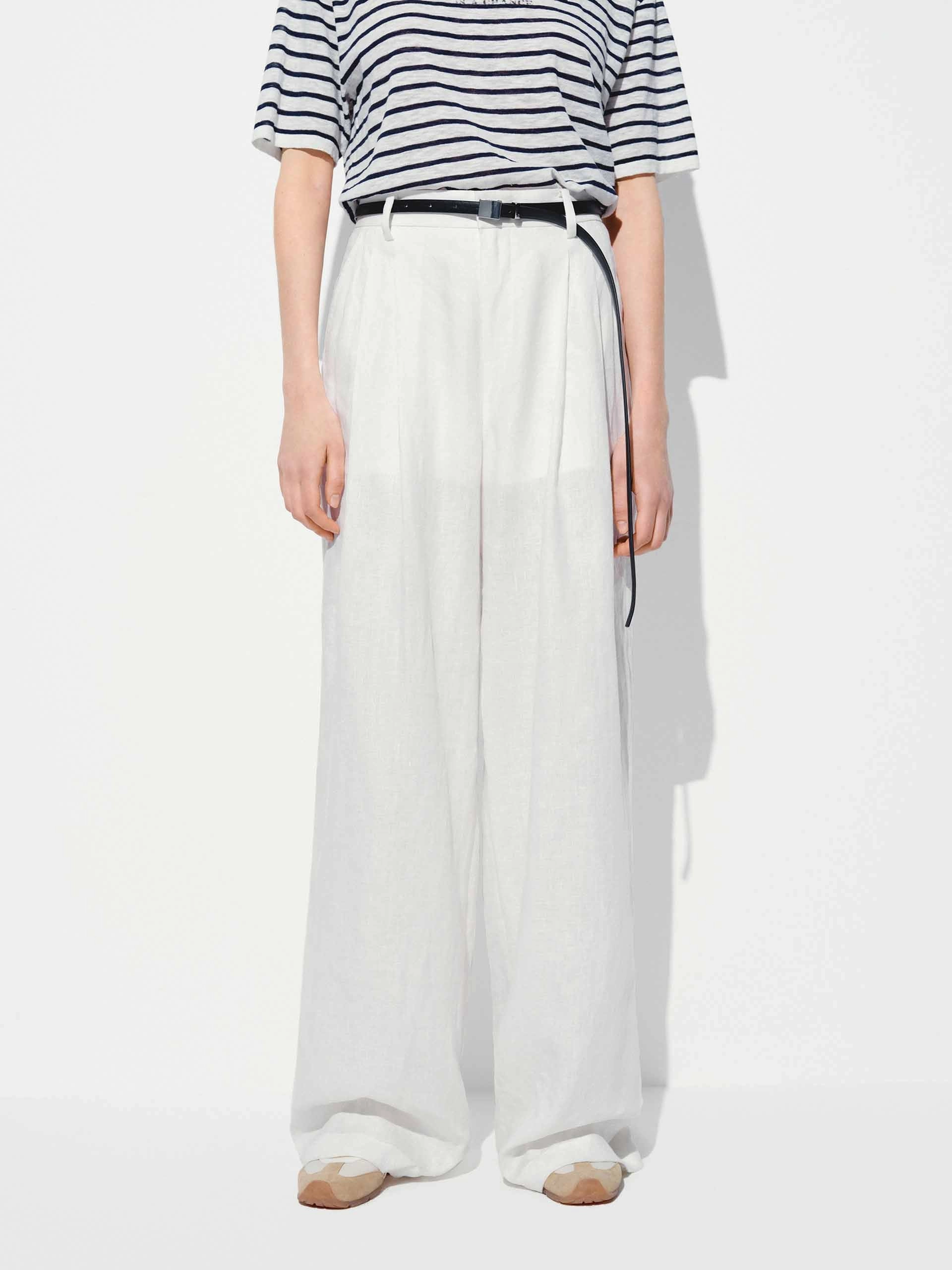 Outdoor Use Belted Linen Straight Pants