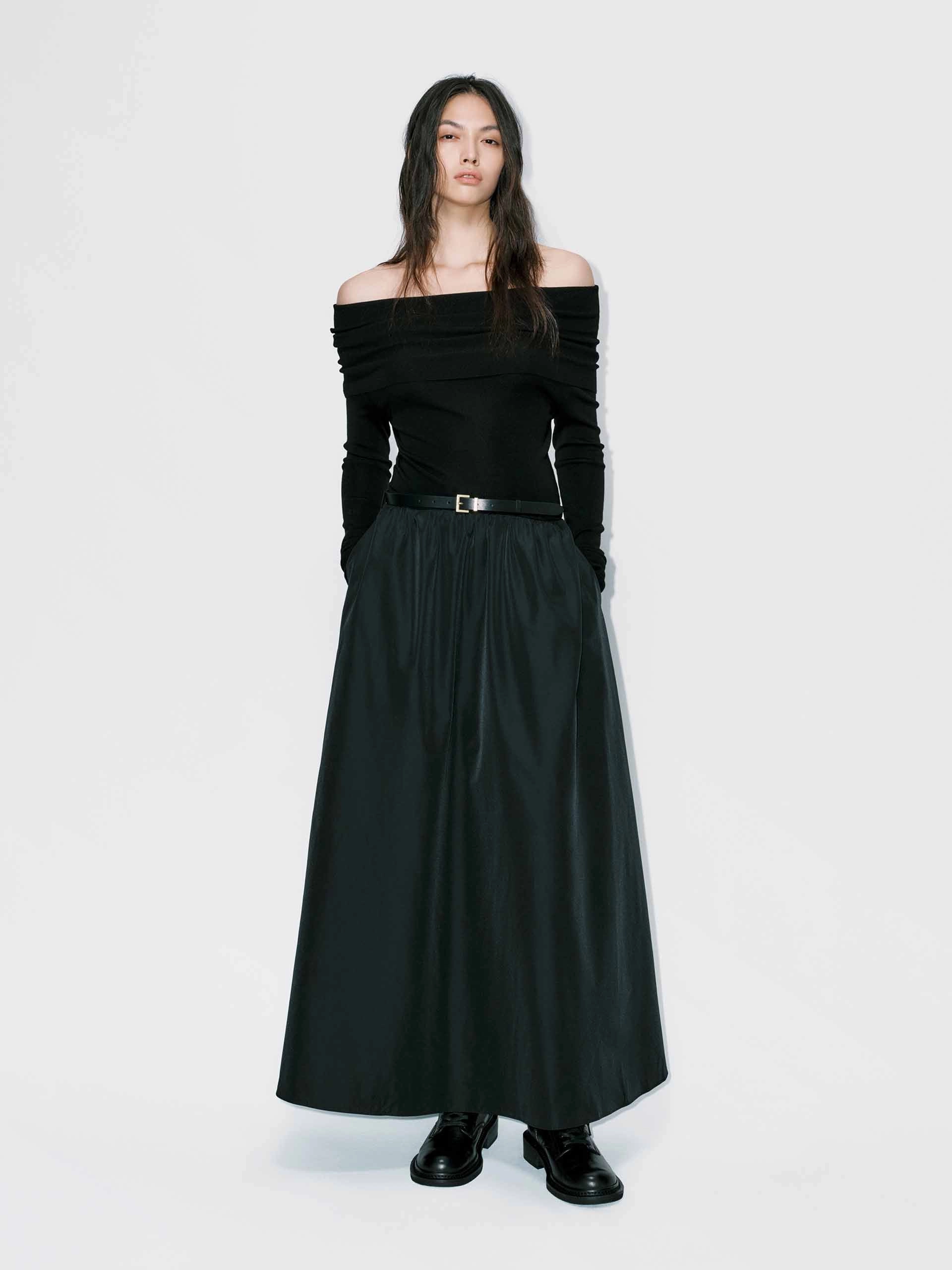 Subtle Comfort Belted Off Shoulder Dress