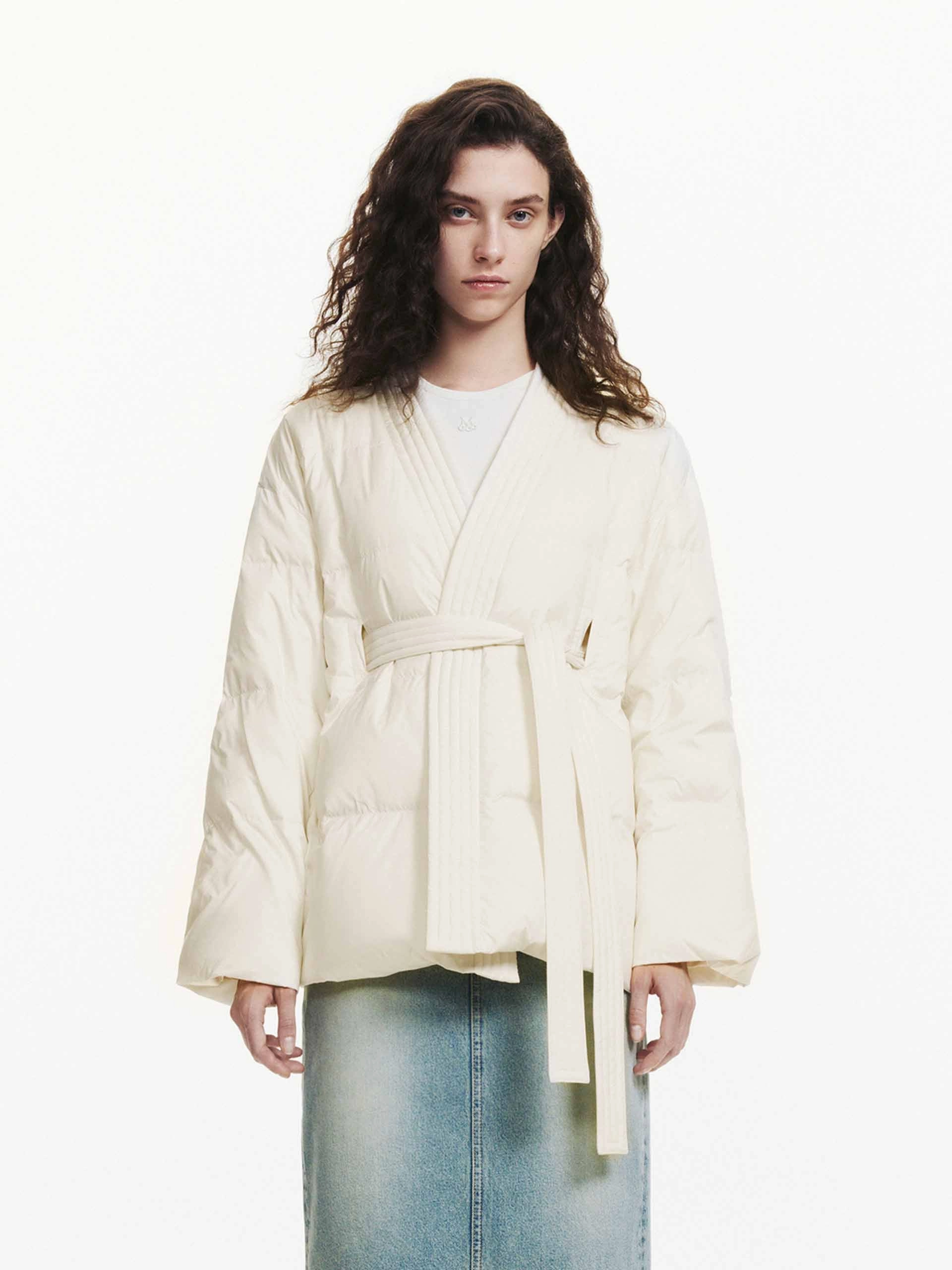Belted Quilted Down jacket Cotton Twill