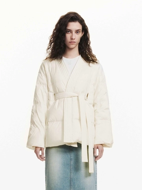 Belted Quilted Down jacket Cotton Twill