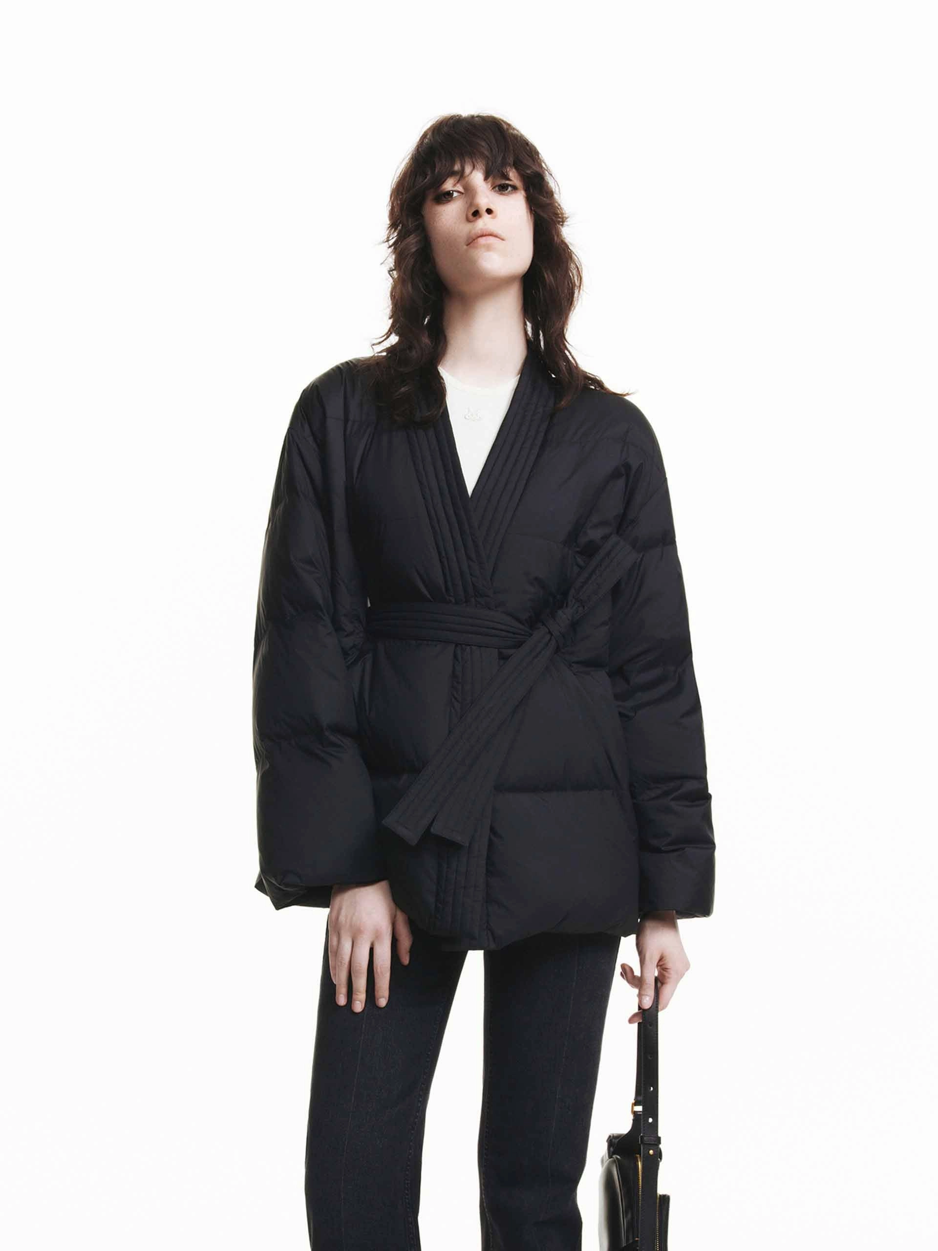 Easy Care Fabric Belted Quilted Down jacket