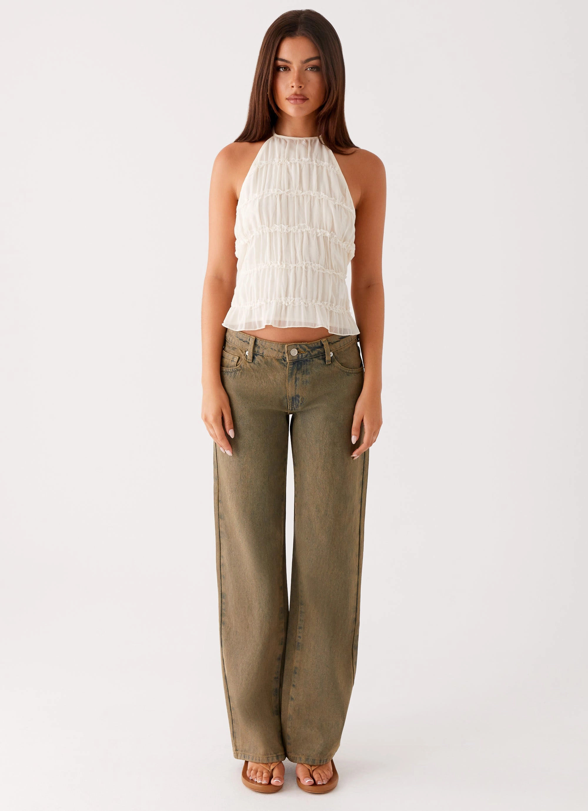 Moisture Wicking Technology Flexible Seams Bennie Halter Top - Ivory