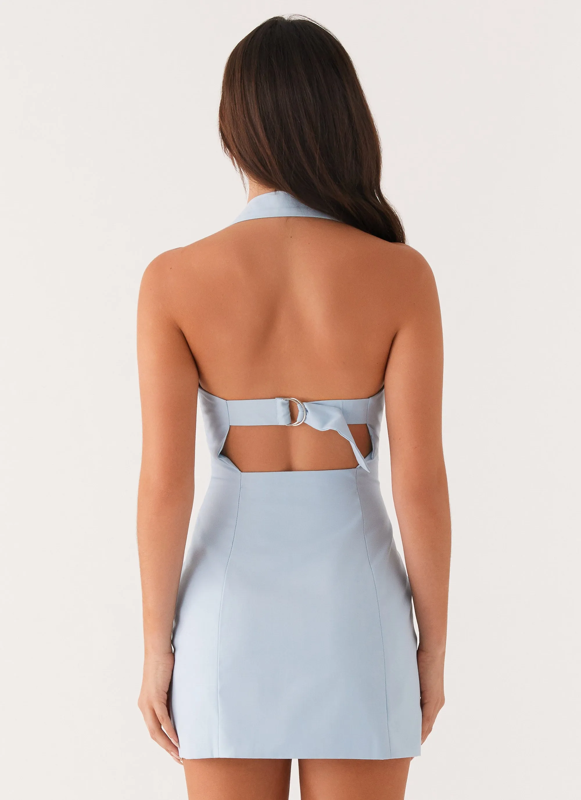 Bianca Halter Dress - Blue Smooth Drape