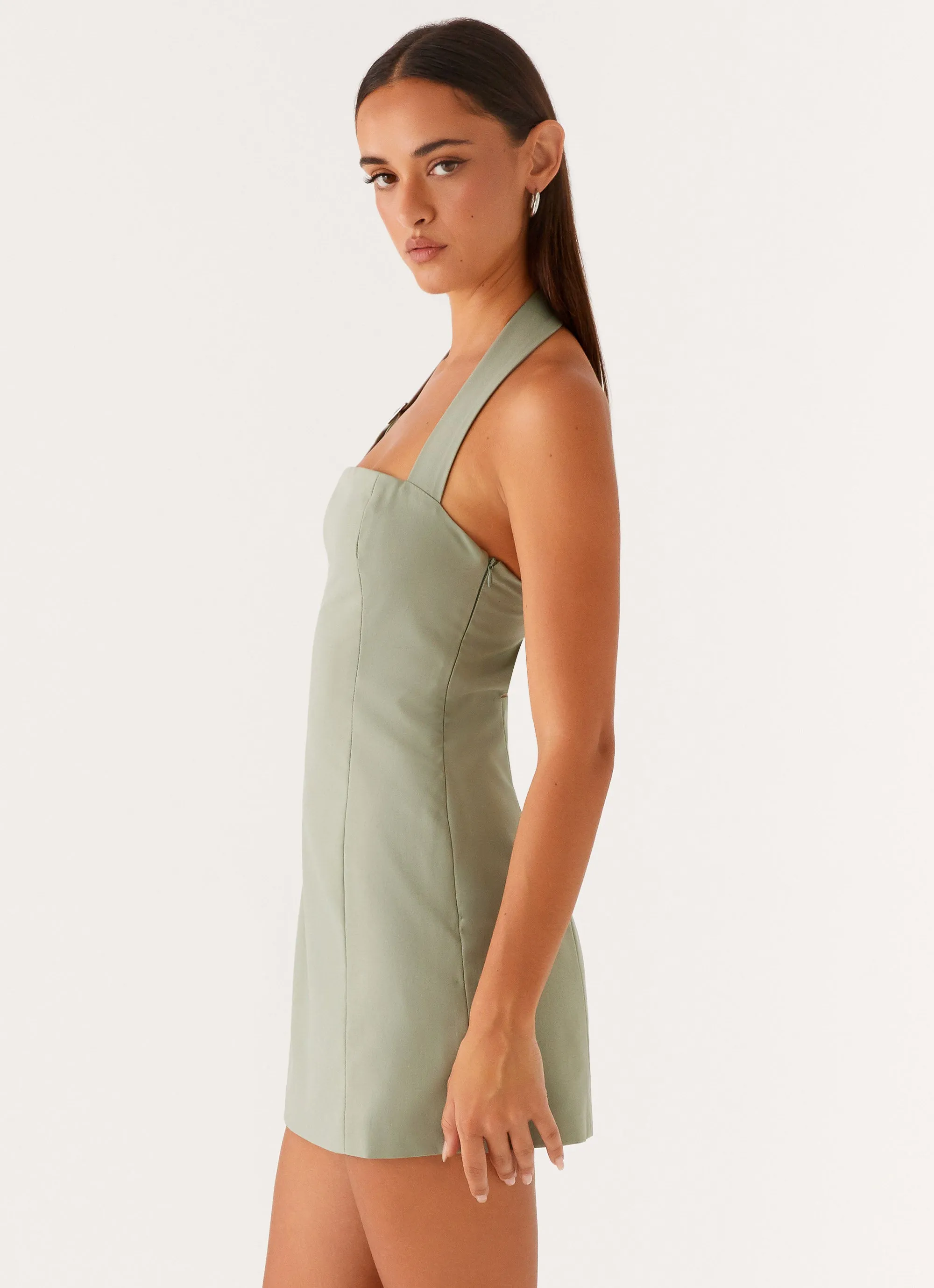 Office Wear Event Glow Bianca Halter Dress - Sage