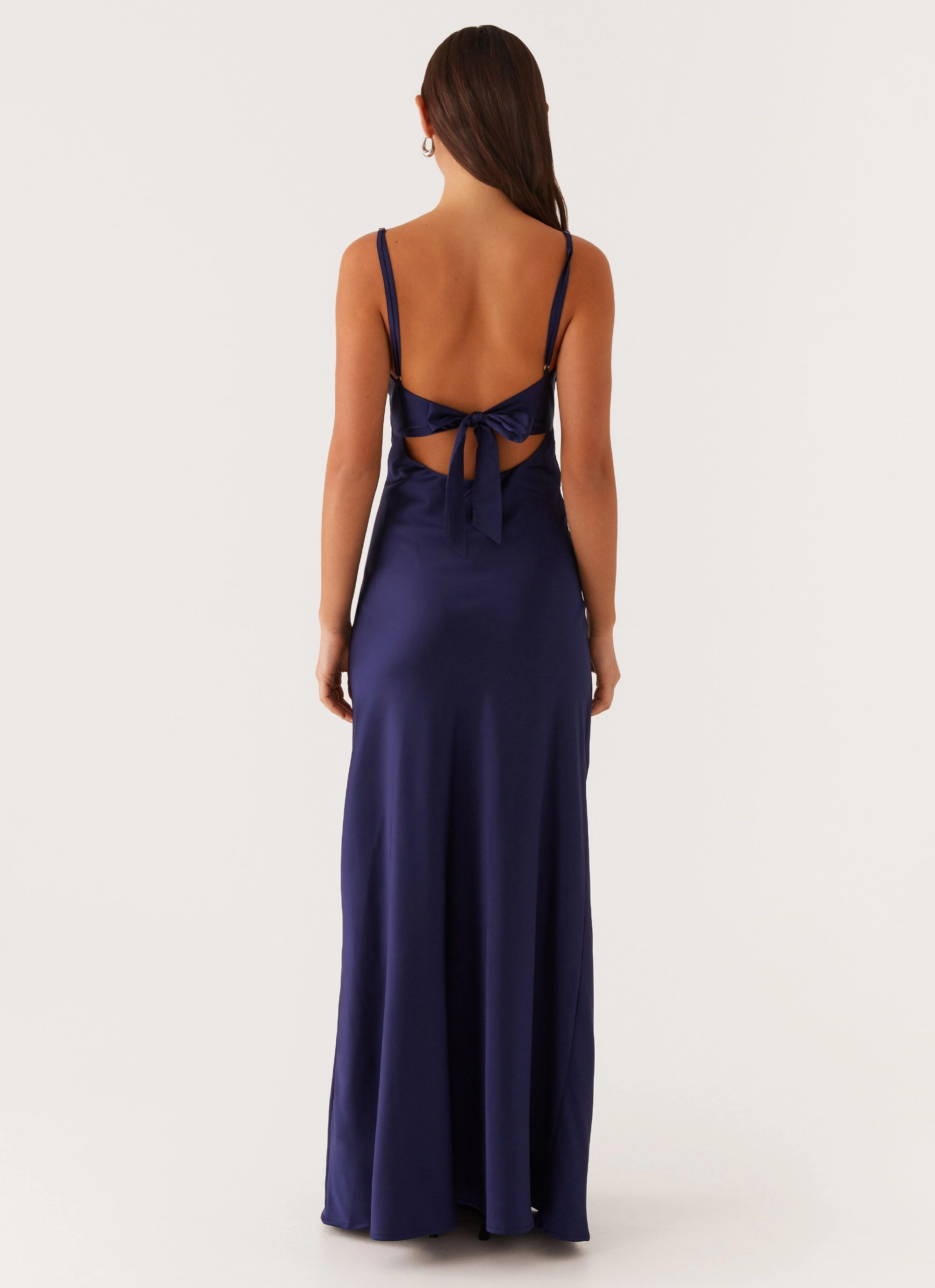 Flora Satin Maxi Dress - Navy Timeless slip dress Subtle Fit
