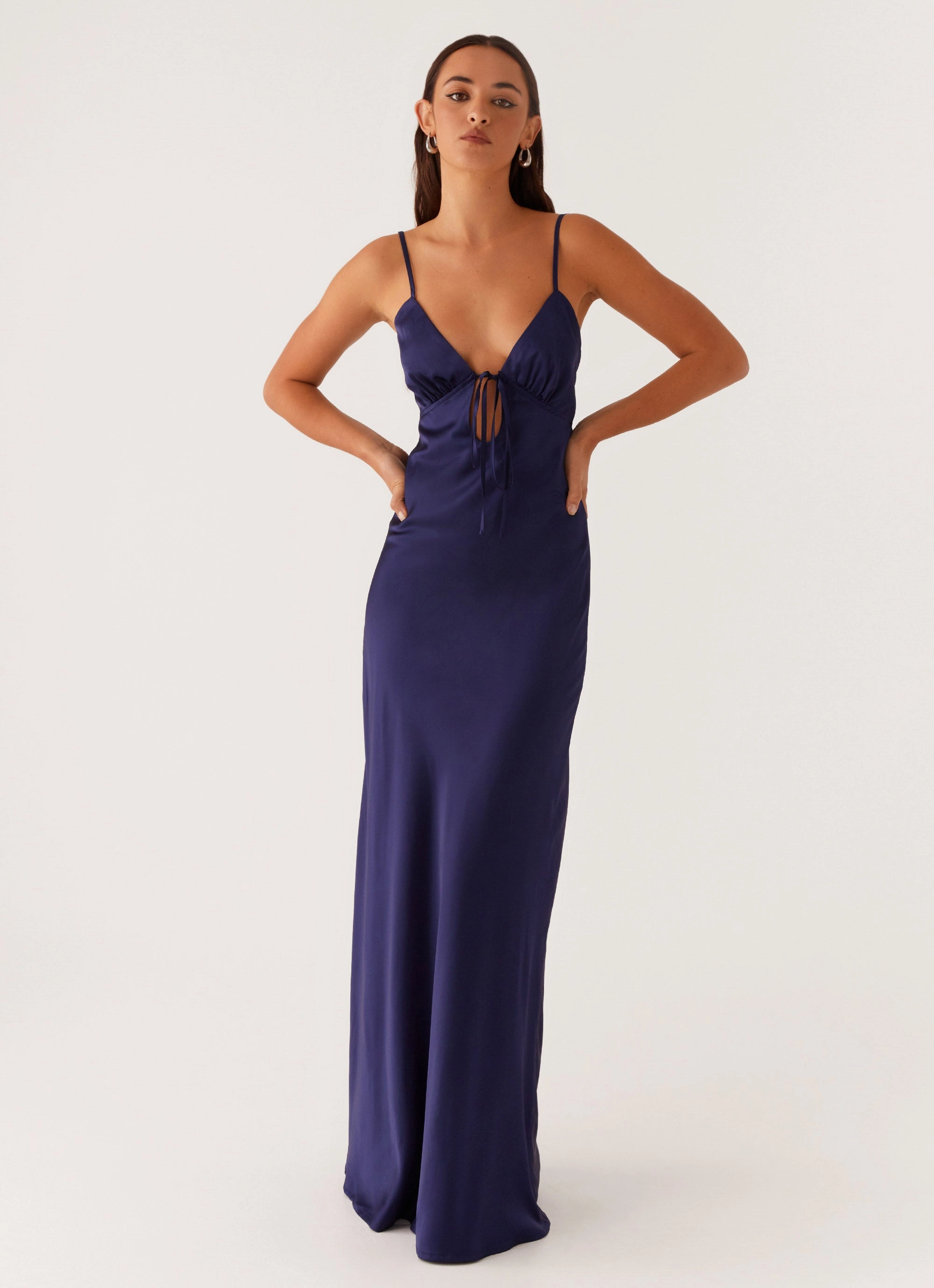 NoiseFreeFabric Refined fit Flora Satin Maxi Dress - Navy