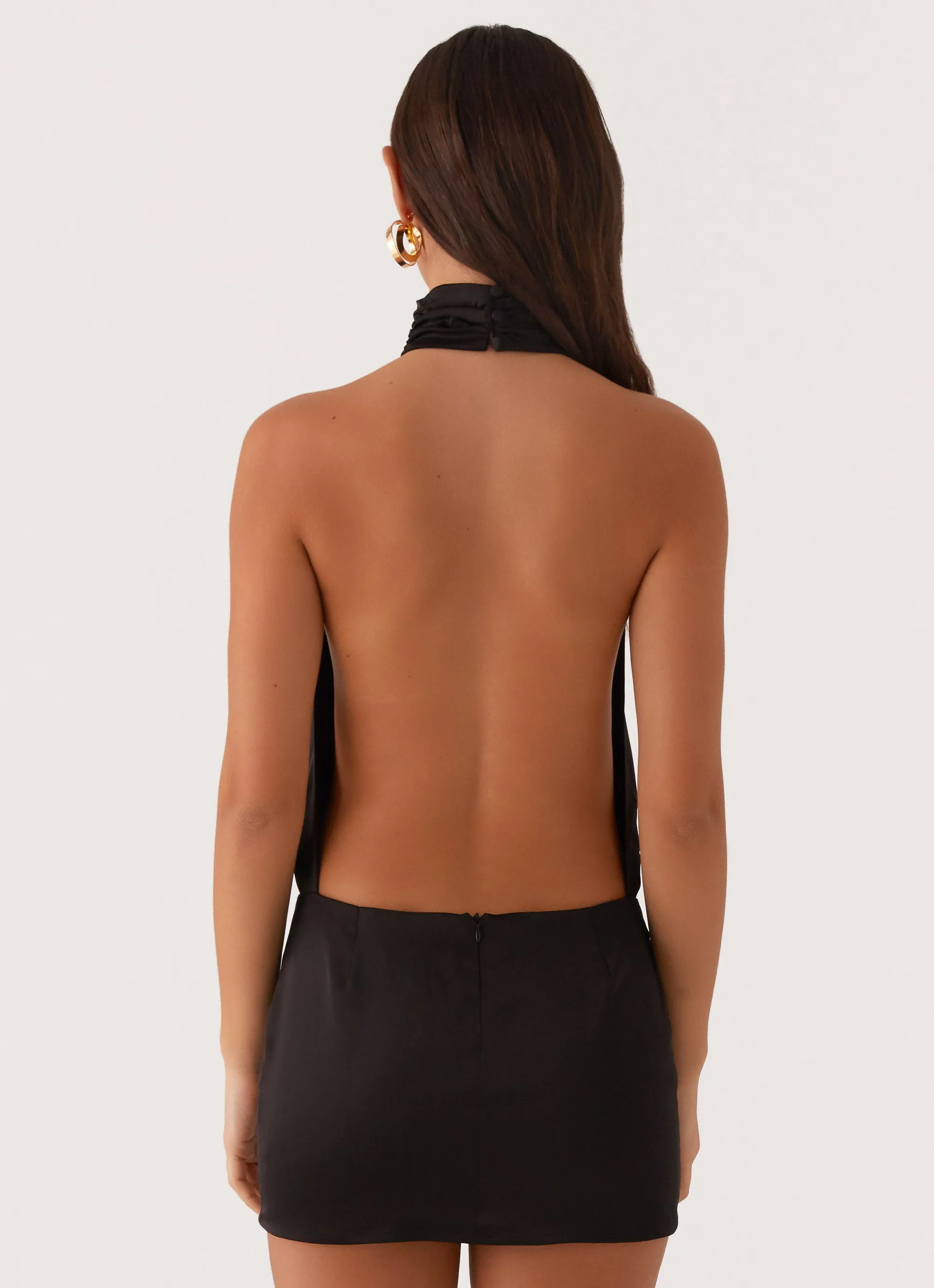 Birdie Halterneck Mini Dress - Black Sage Detail Scalloped-Edge