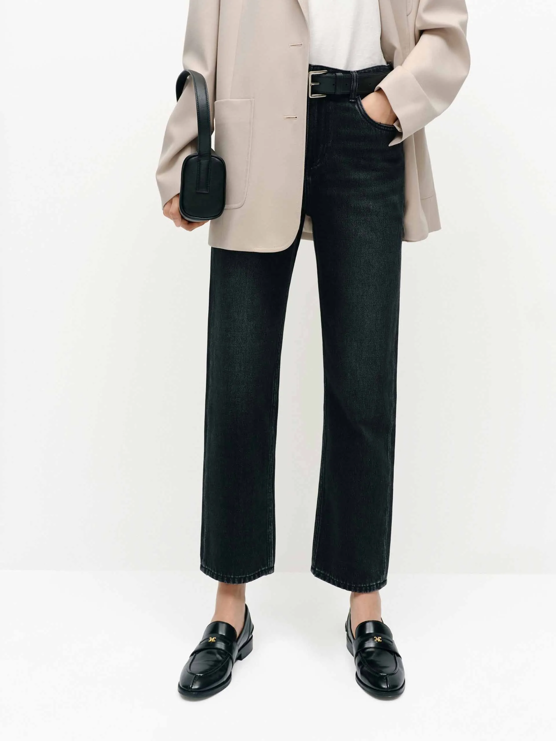 Picnic Style Creative Look Minimalist Style Timeless Match Black Wash Ankle Jeans