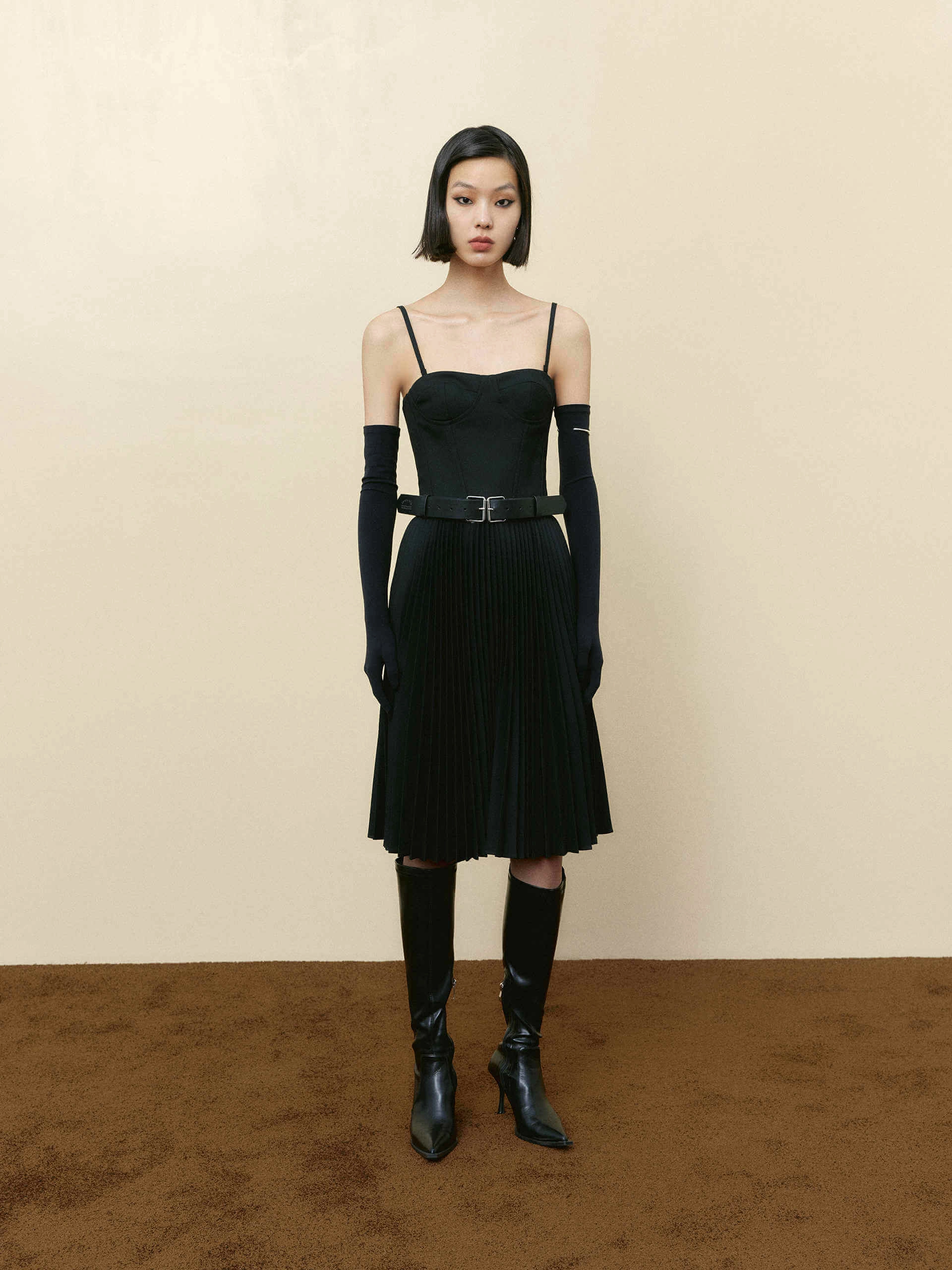 Black Corset Pleated Spaghetti Dress Comfy and Cozy Vibrant Light