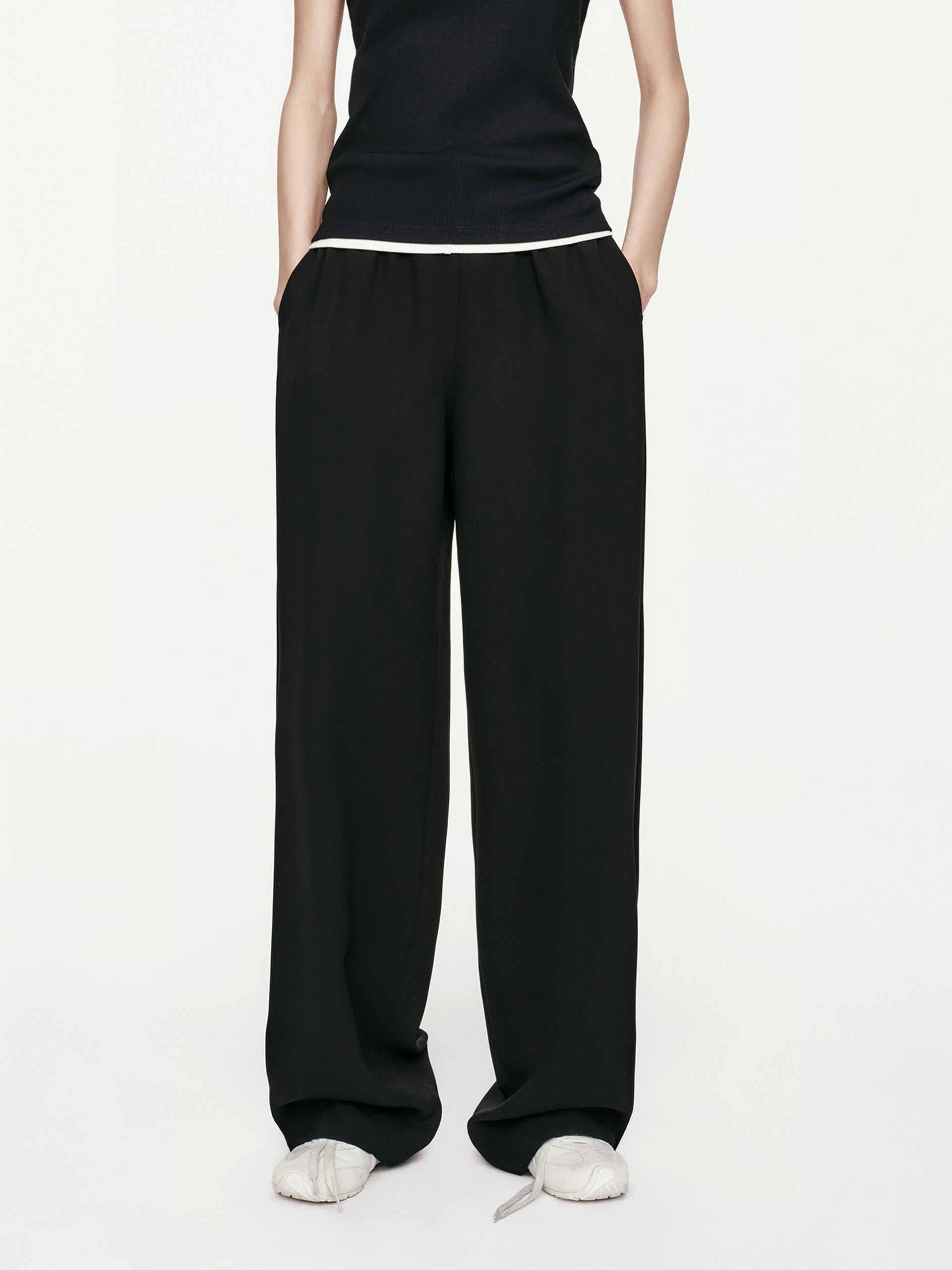 AbrasionResistantPanels High Quality Material Black Relaxed Straight Trousers