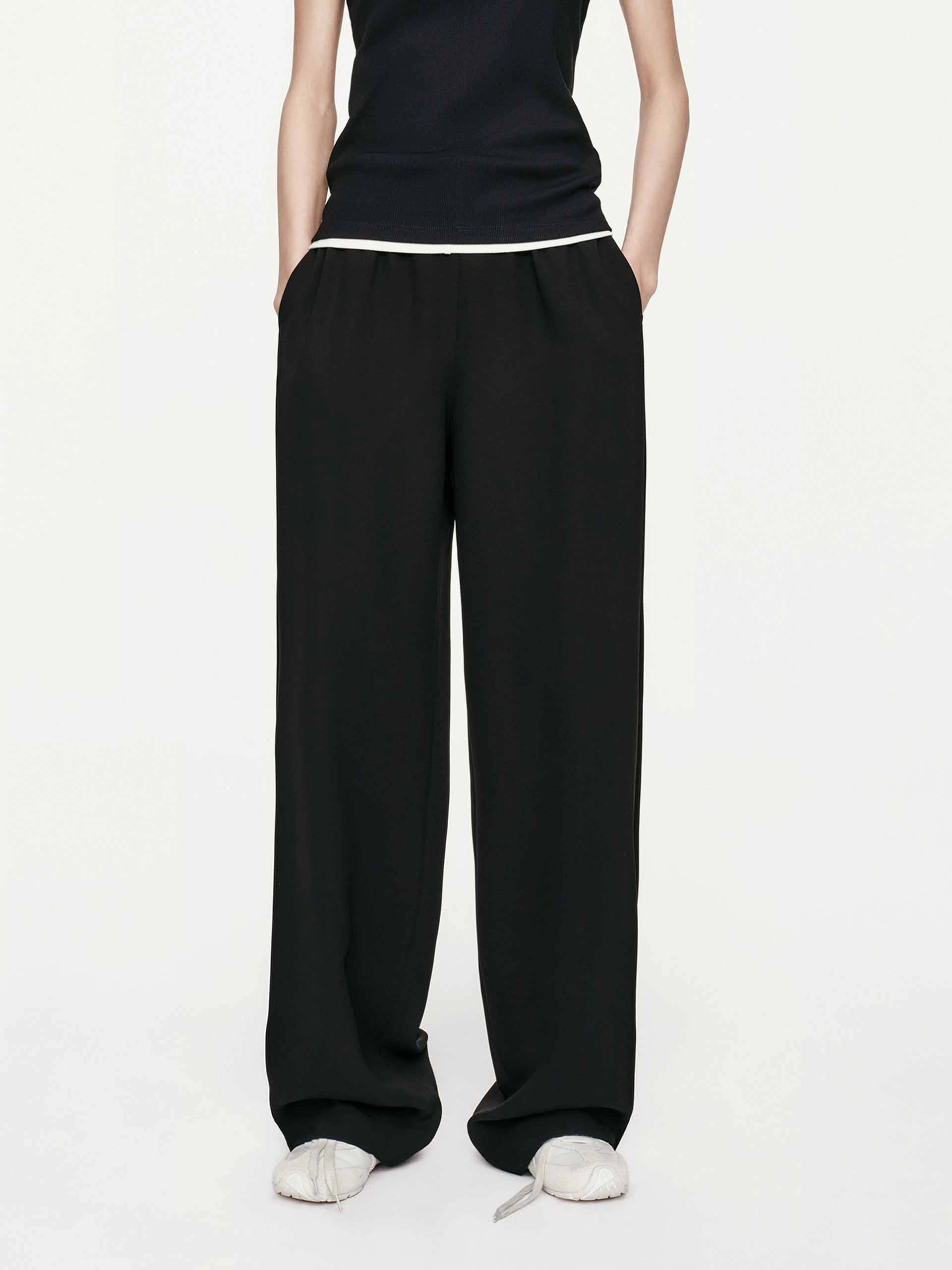 Black Relaxed Straight Trousers Durable Waistband OrganicCotton