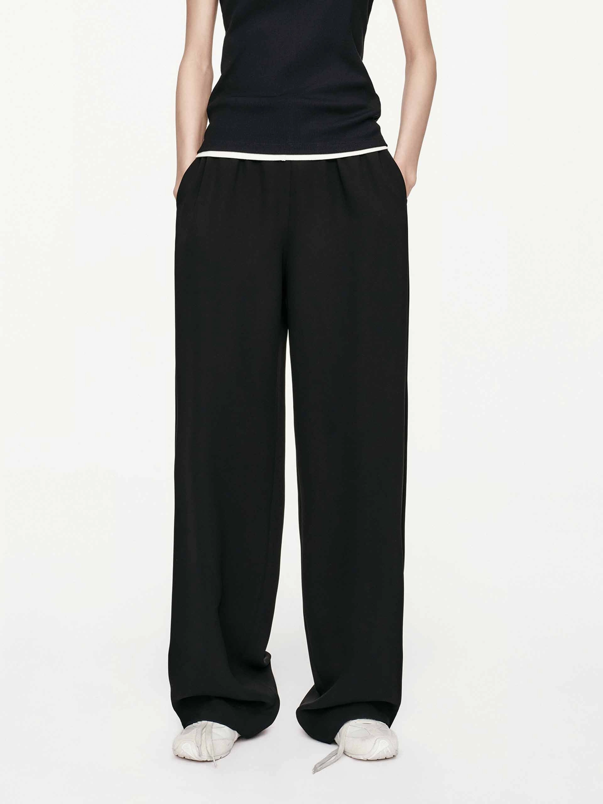 Four Way Stretch Black Relaxed Straight Trousers