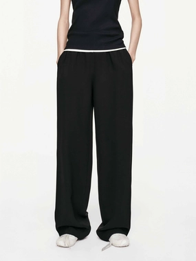 Four Way Stretch Black Relaxed Straight Trousers