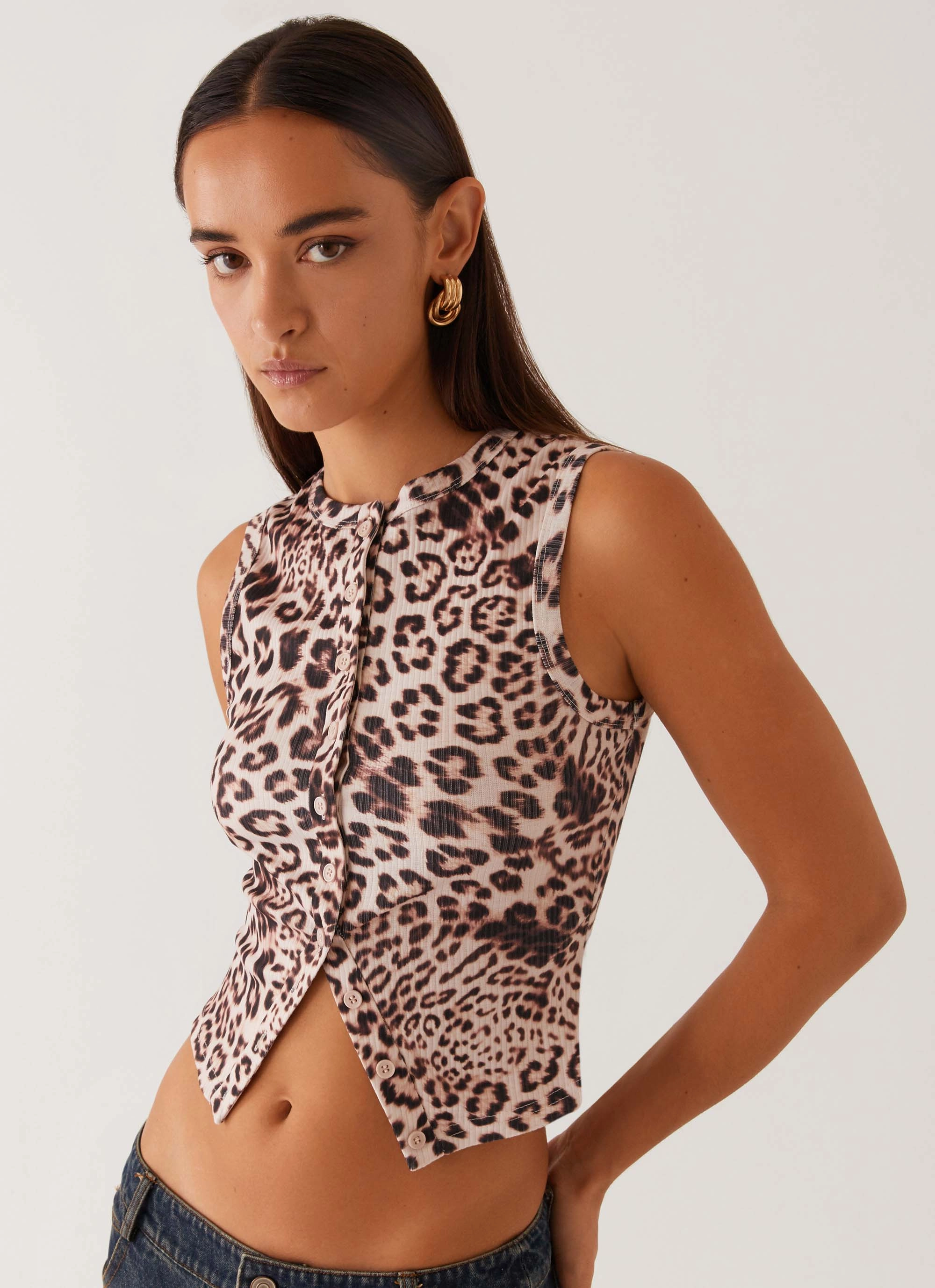 Mid range Blair Buttoned Tank Top - Leopard