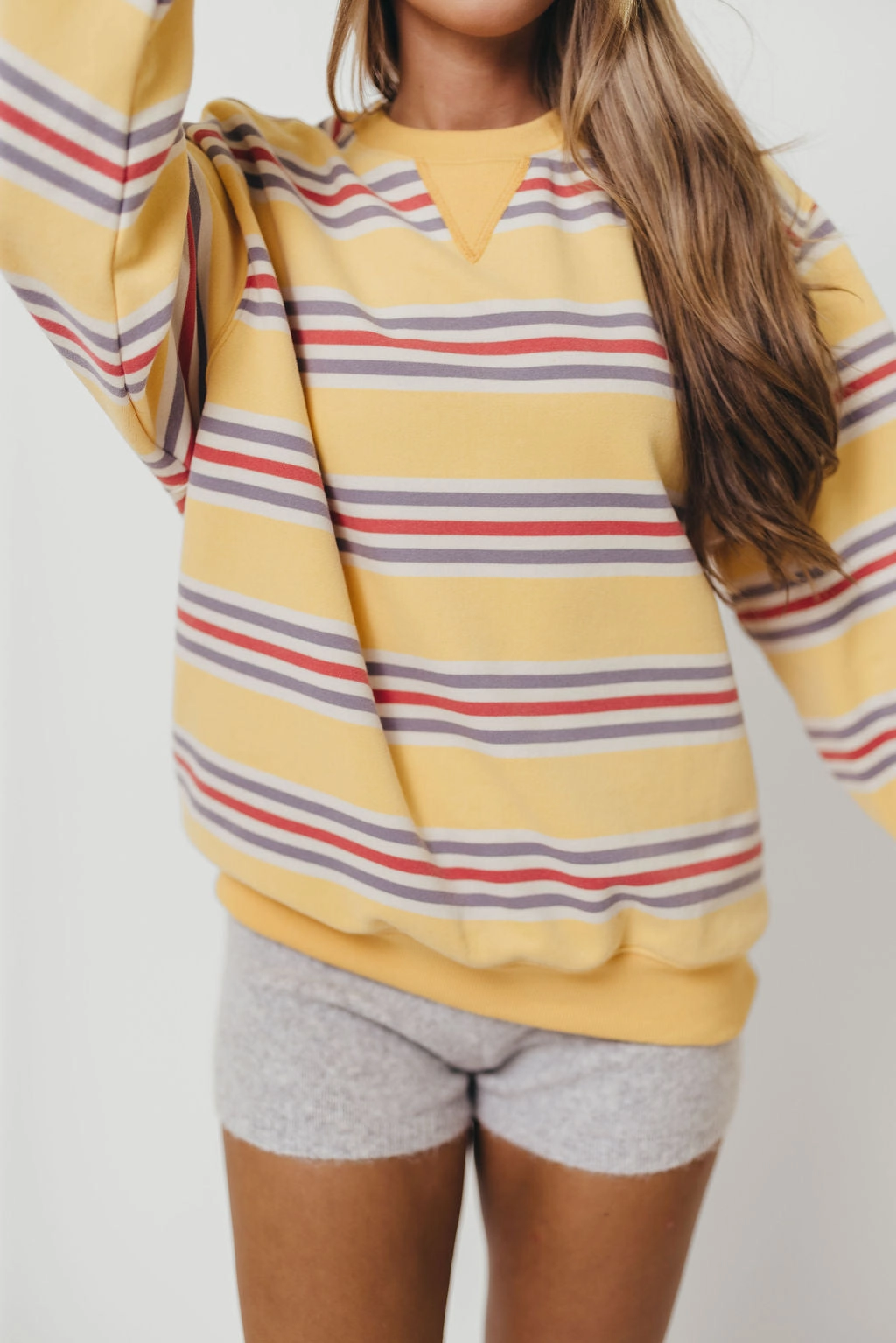 Chill Comfort Breathable Layer Wear Blake Retro Striped Crewneck Sweatshirt in Mustard
