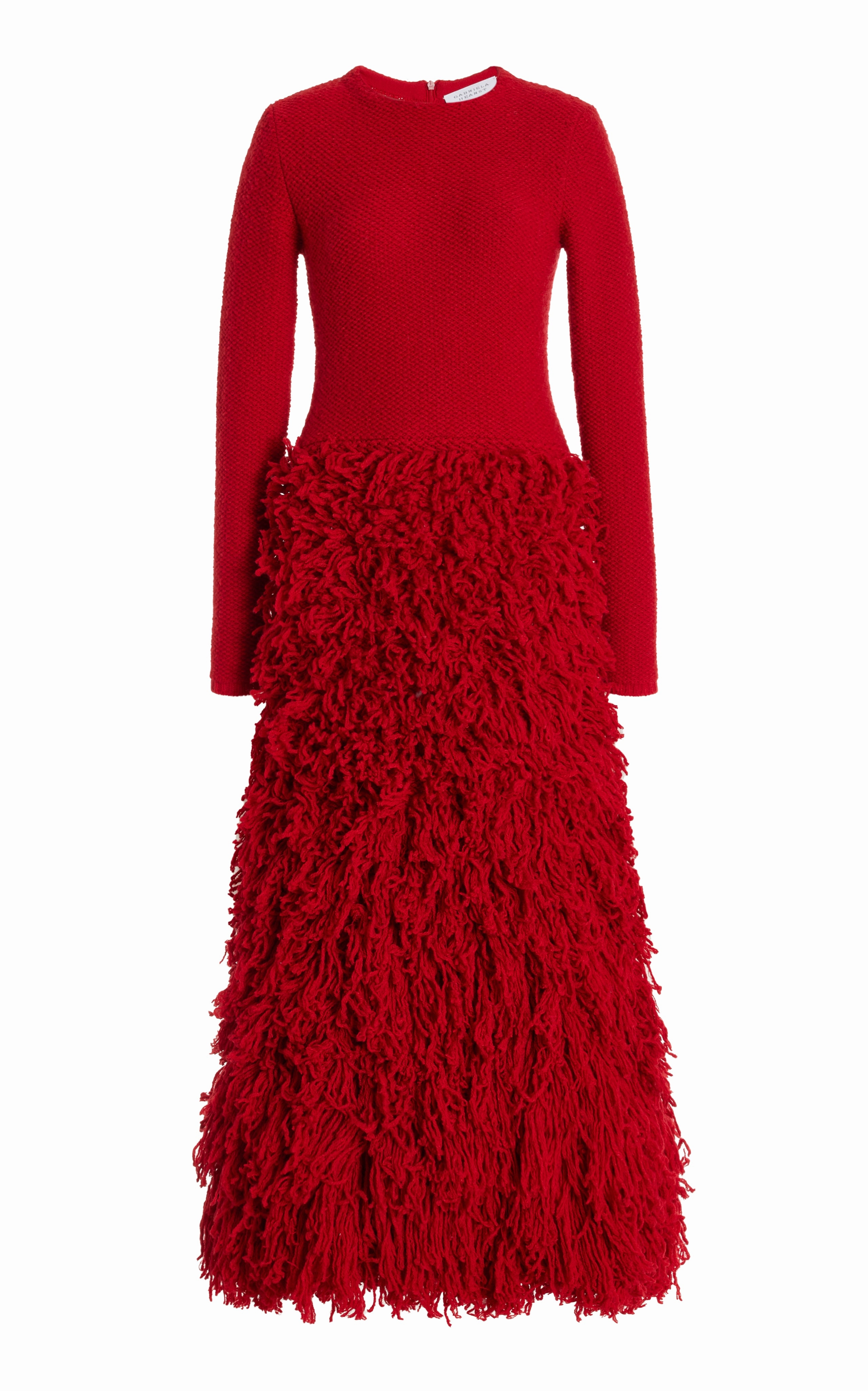 Turner Knit Maxi Dress in Scarlet Red Virgin Wool Cashmere Silk FastDrying Textured Weave LowMaintenance Care