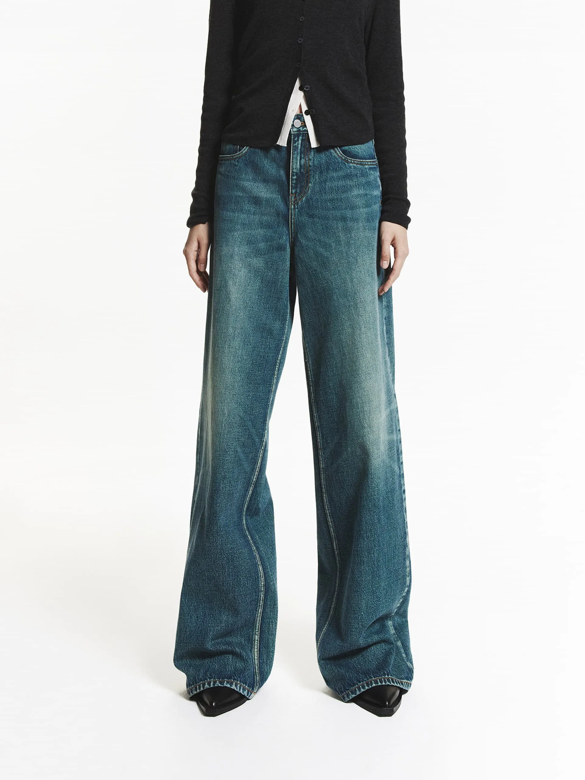 Blue Wash Wide Leg Jeans Style Neutral Go-To Choice