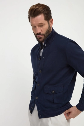 Sleek Wear Blue cotton knitted bomber ?C Made in Italy