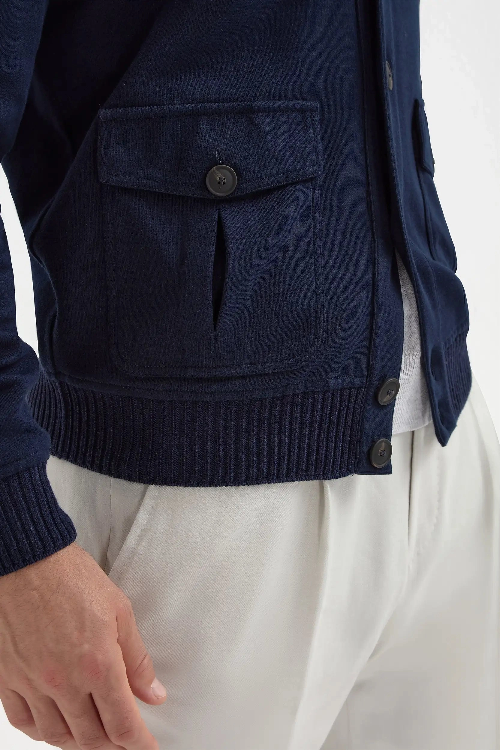 Blue cotton knitted bomber ?C Made in Italy Friction Resistant