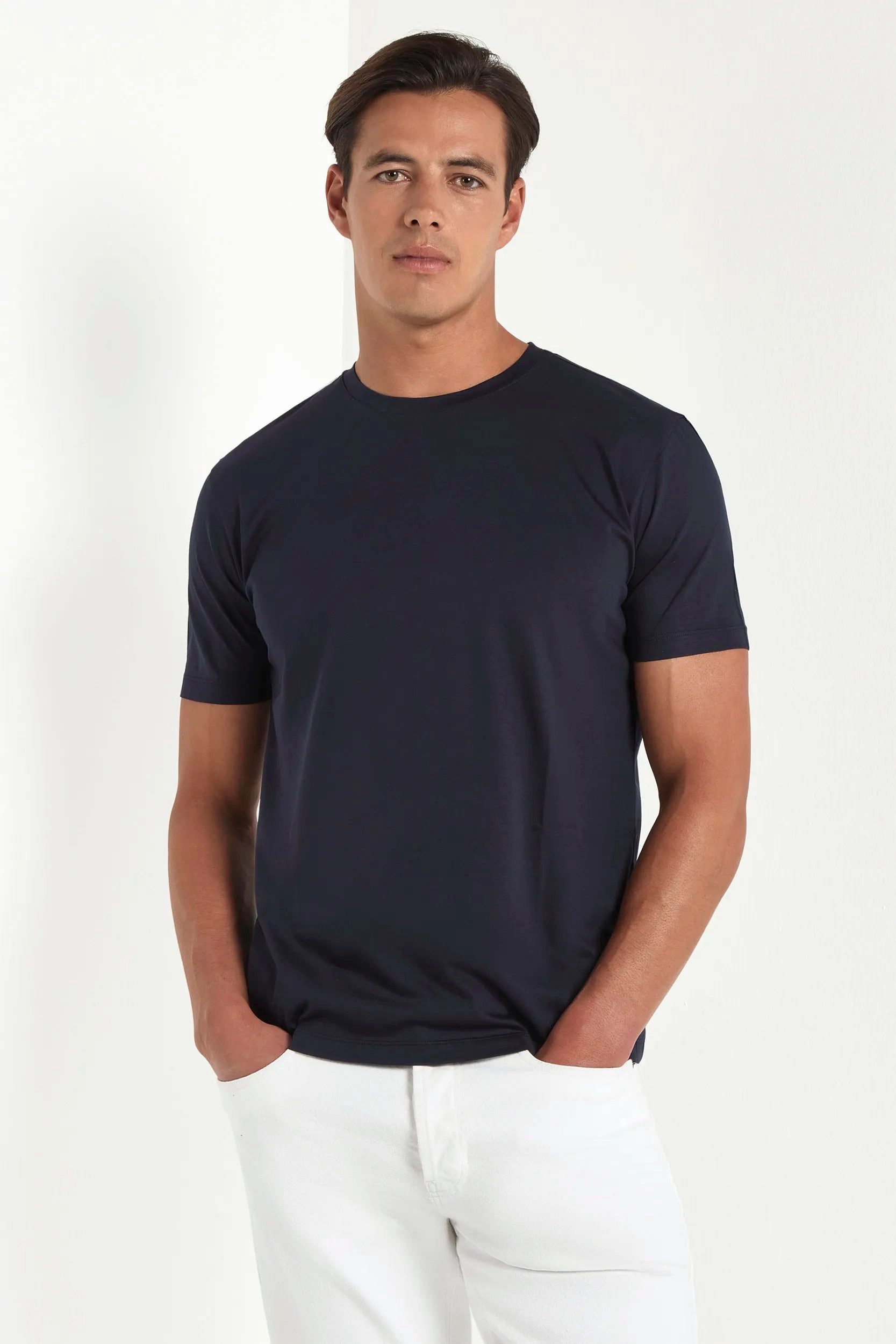 Layered Edge Trim Textured Weave Blue jersey t-shirt - Made in Italy
