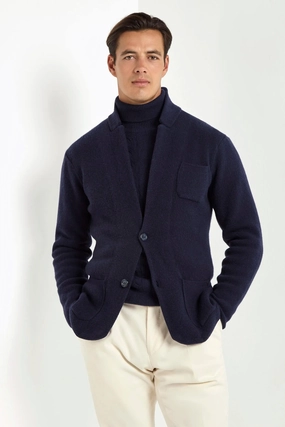 Blue knitted jacket - wool and cashmere - Made in Italy Microfiber Textile Seasonless Style