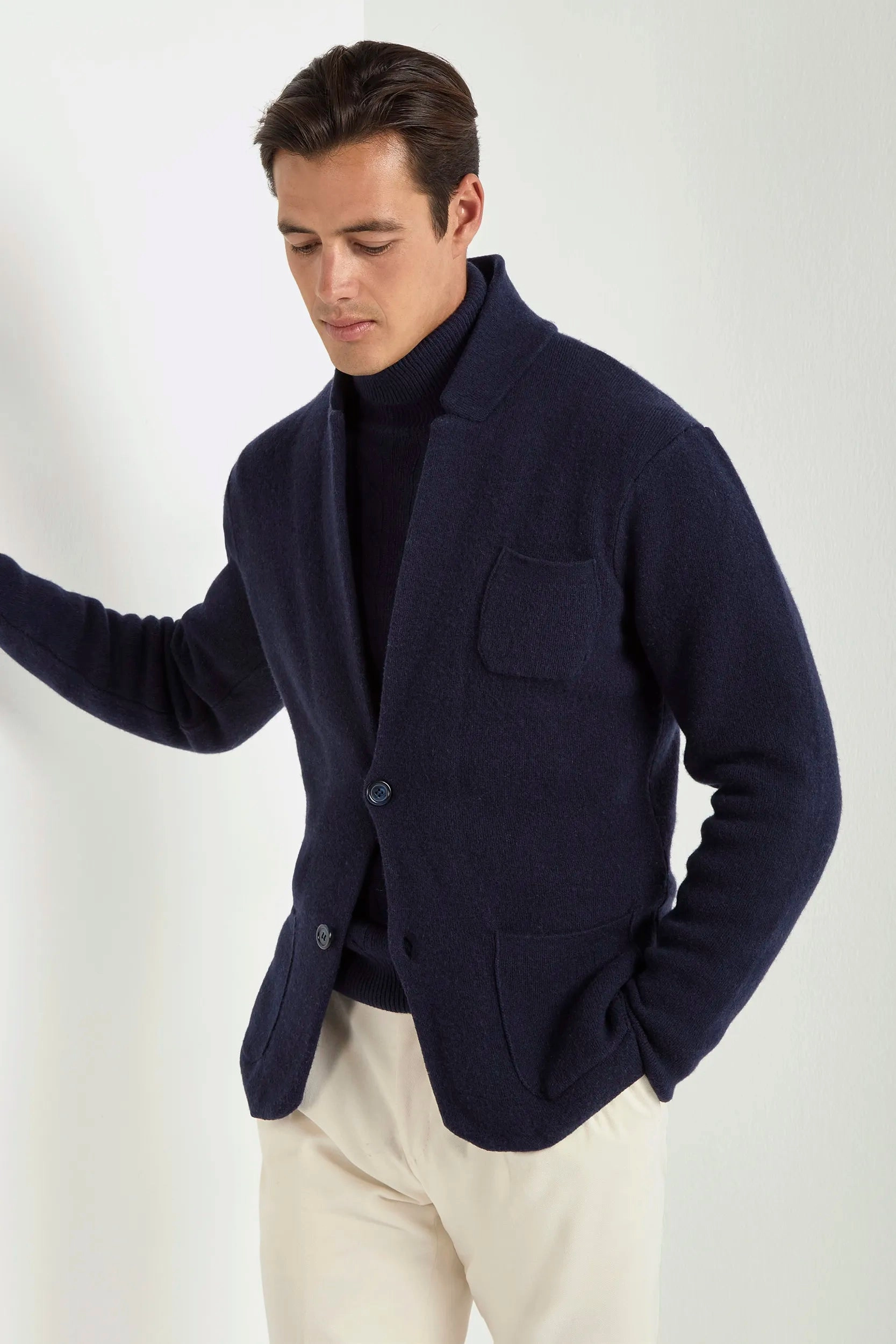 Blue knitted jacket - wool and cashmere - Made in Italy Fresh Look