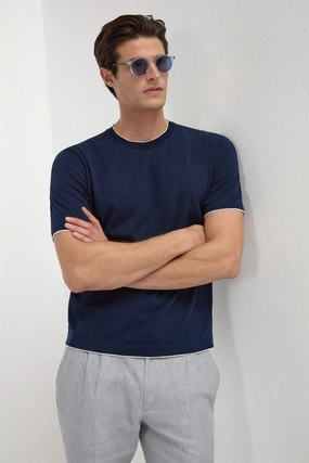 Antibacterial Treatment Modern Drape Blue knitted t-shirt - Made in Italy