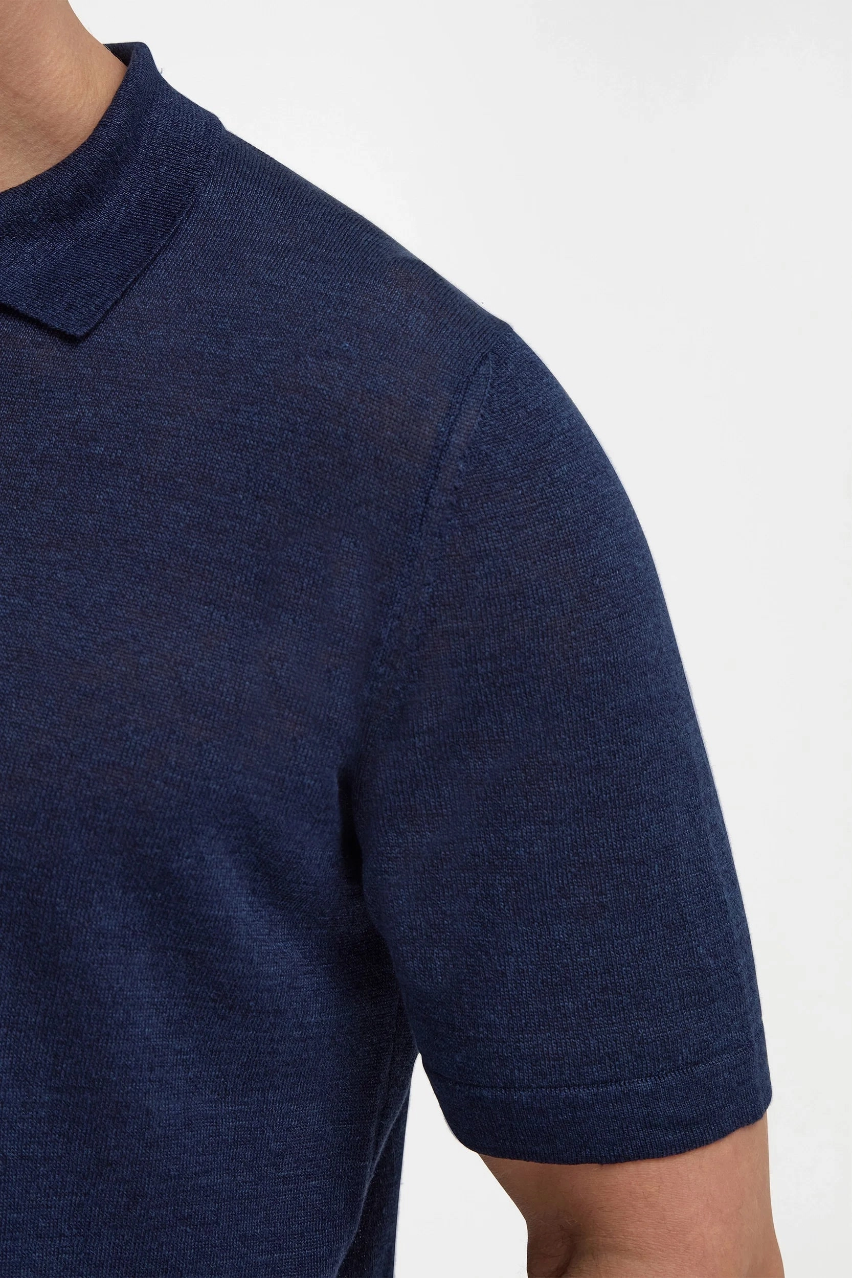 Blue linen and cotton zipped polo - Made in Italy Sustainable Material Essential Outfit