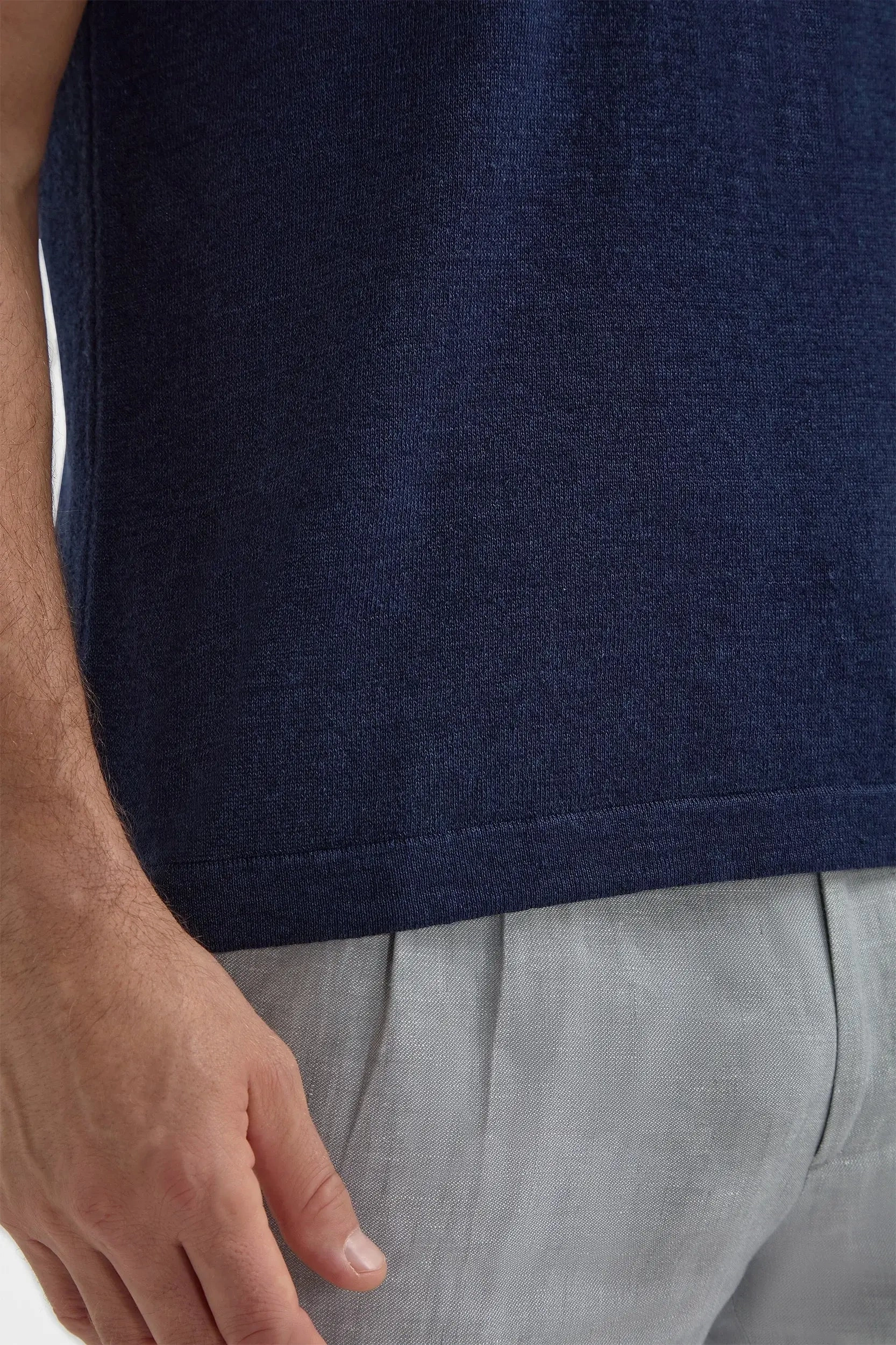 Blue linen and cotton zipped polo - Made in Italy GarmentSpecific Storage Solutions