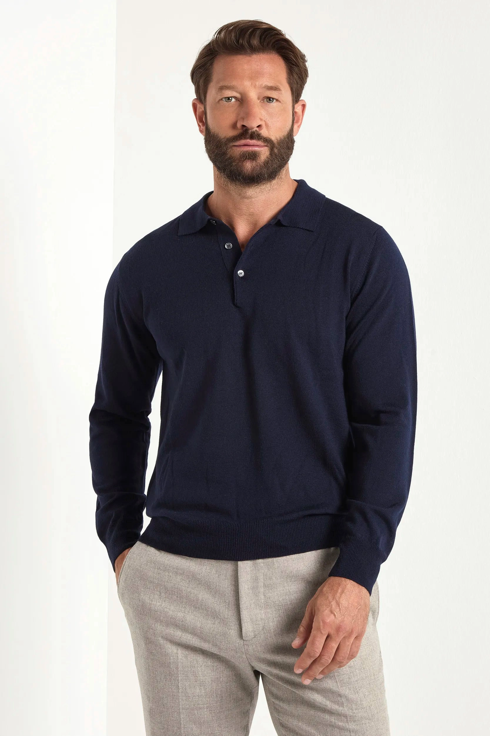 Blue merino polo - Made in Italy Simple Outfit Thermal Insulation Knits
