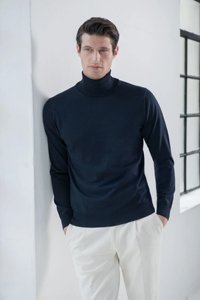 Blue Merino Turtleneck ?C Made in Italy Daily Favorite Minimal Casual Style