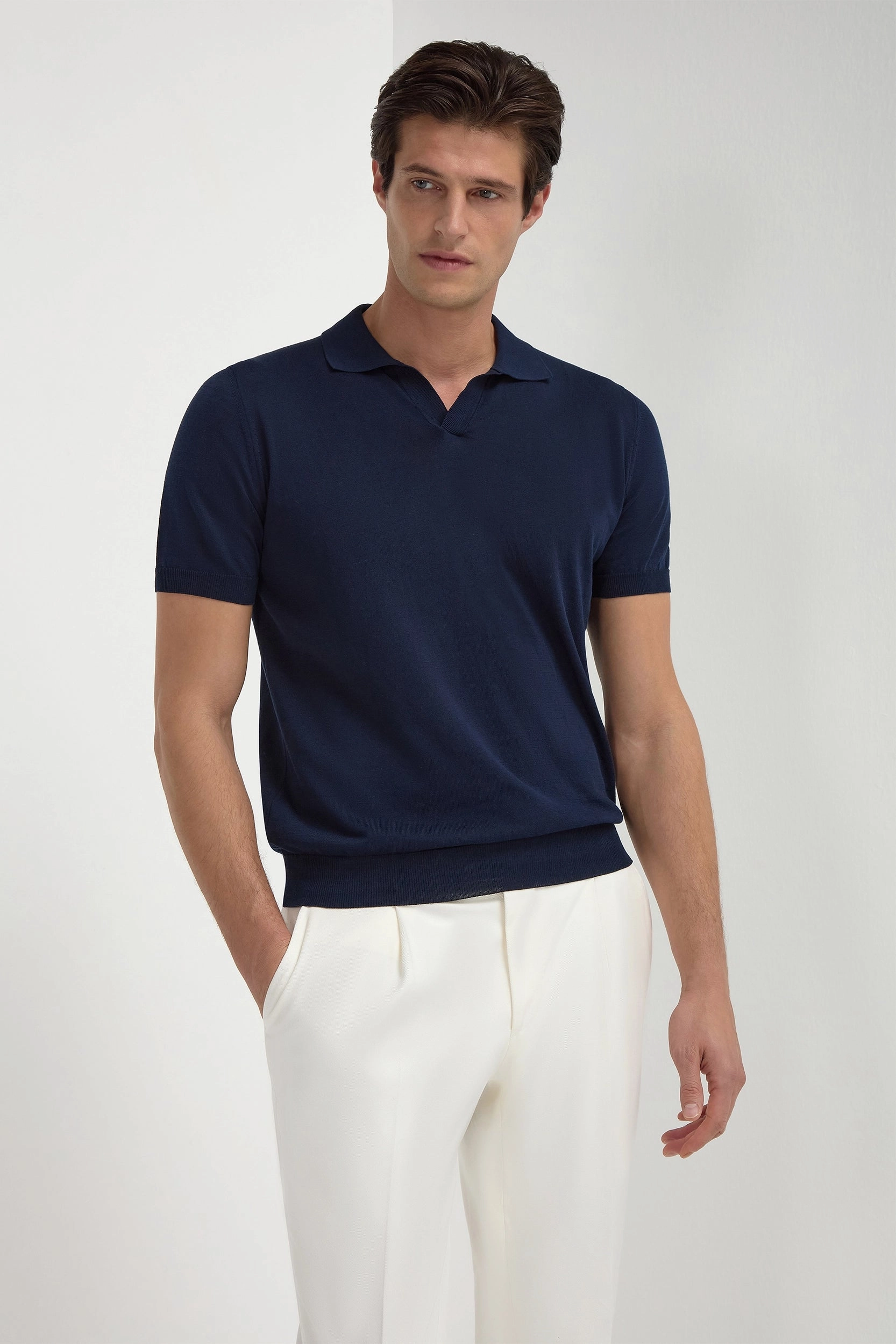 Blue polo - Made in Italy UV Protection Finish BreathableKnit Fabric
