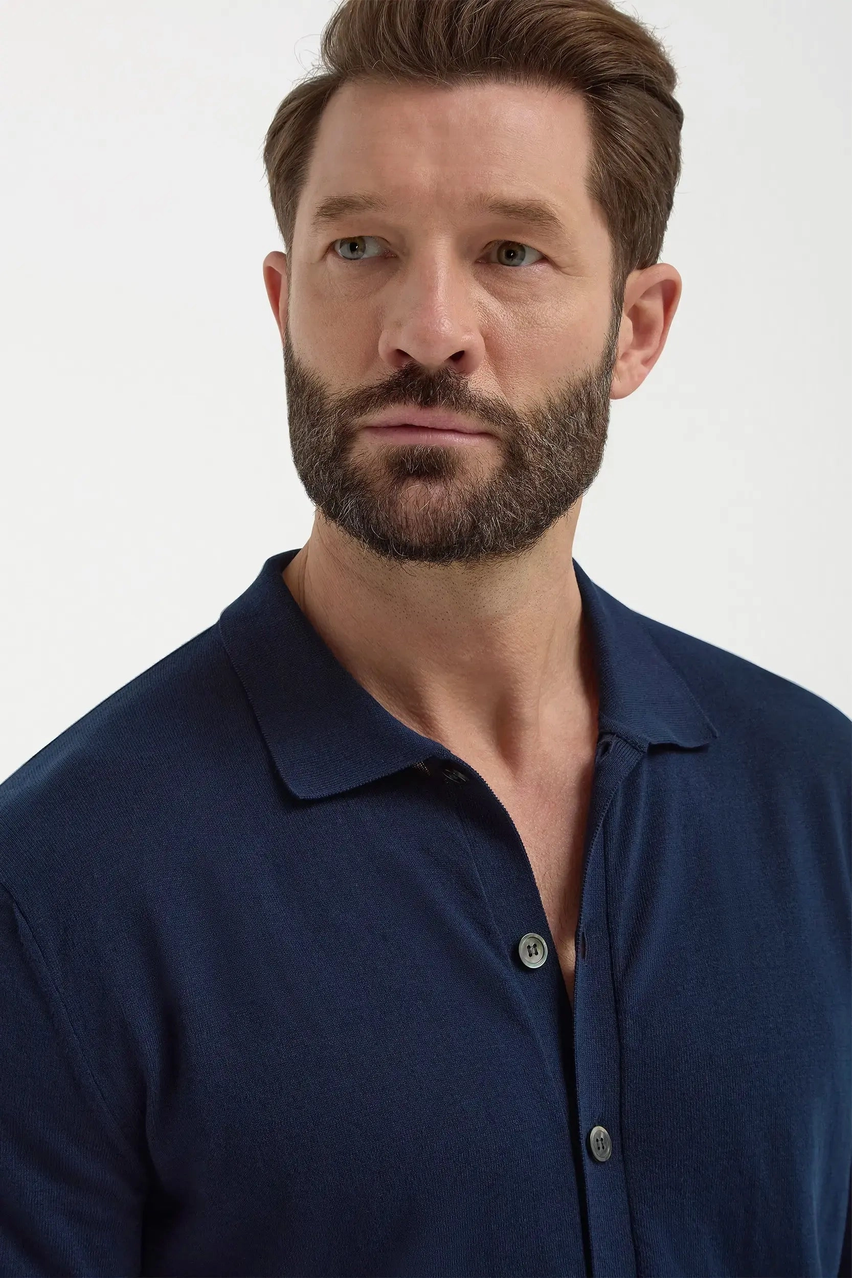 Organic Cotton Yarn Blue polo cardigan - Made in Italy