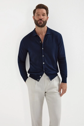Moisture wicking Blue polo cardigan - Made in Italy