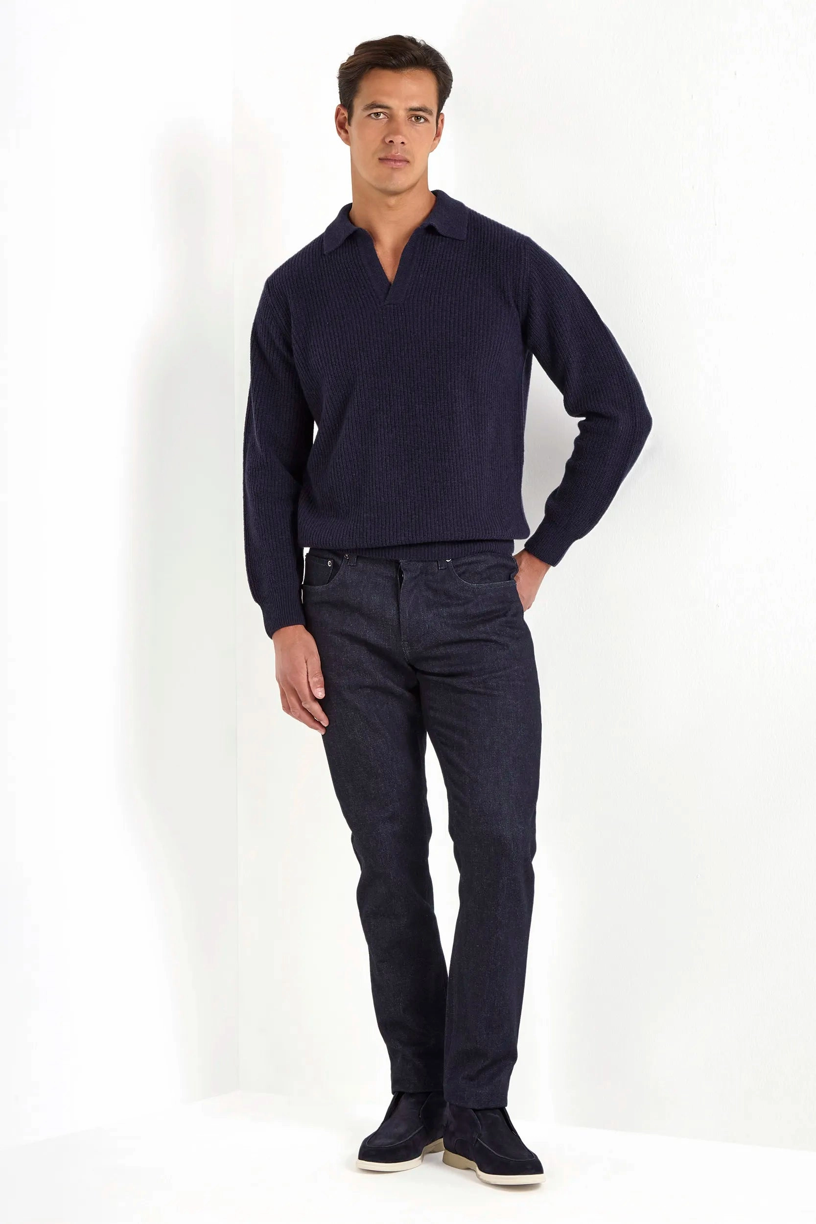 Blue ribbed cashmere blend polo ?C Made in Italy Cozy Layer