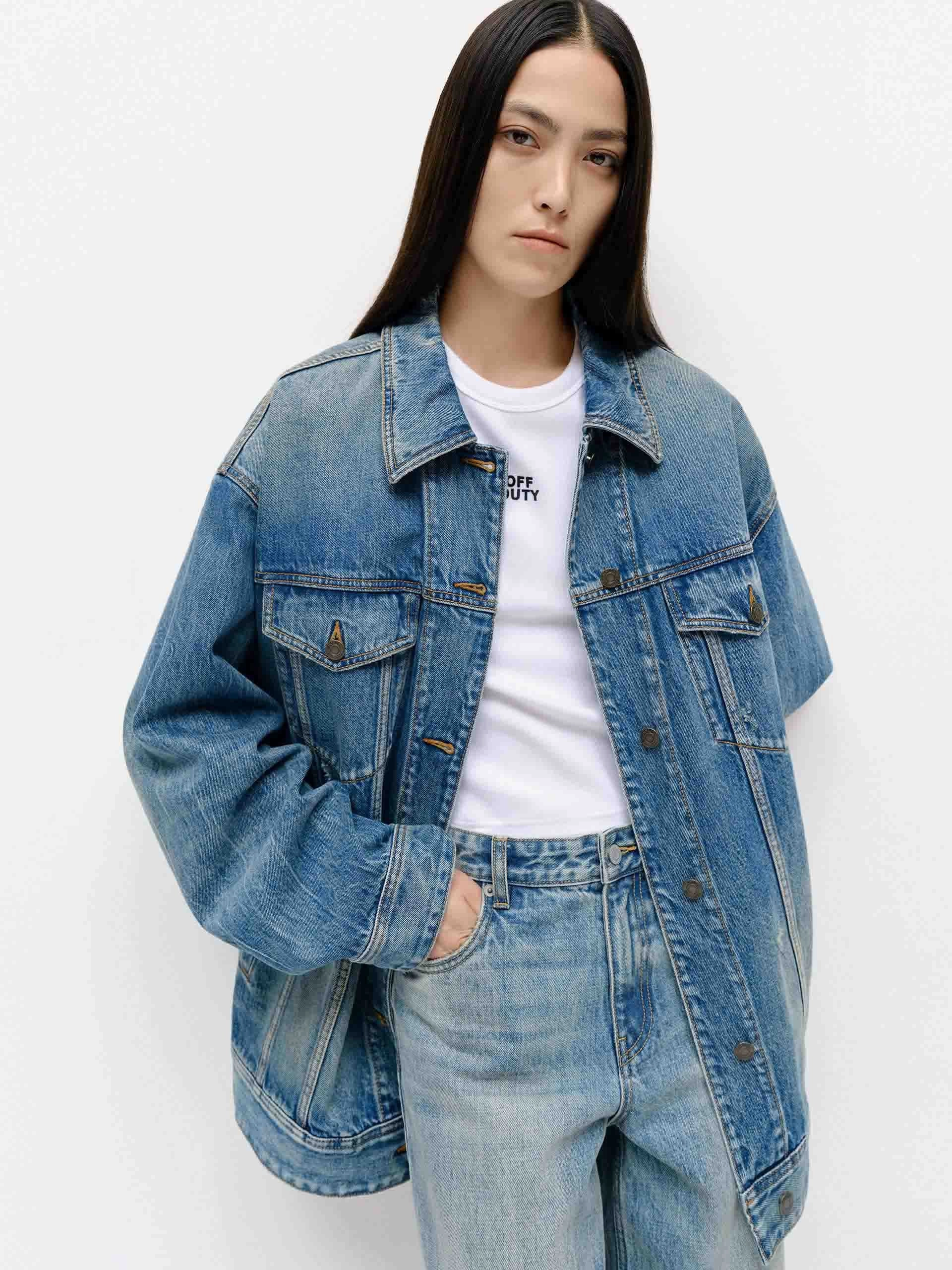 Mid-layer Style Statement Blue Wash Loose Jacket