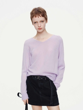 Raw Hem V-neck Sweater ShapeRetention Fabric Compact Knit Technique