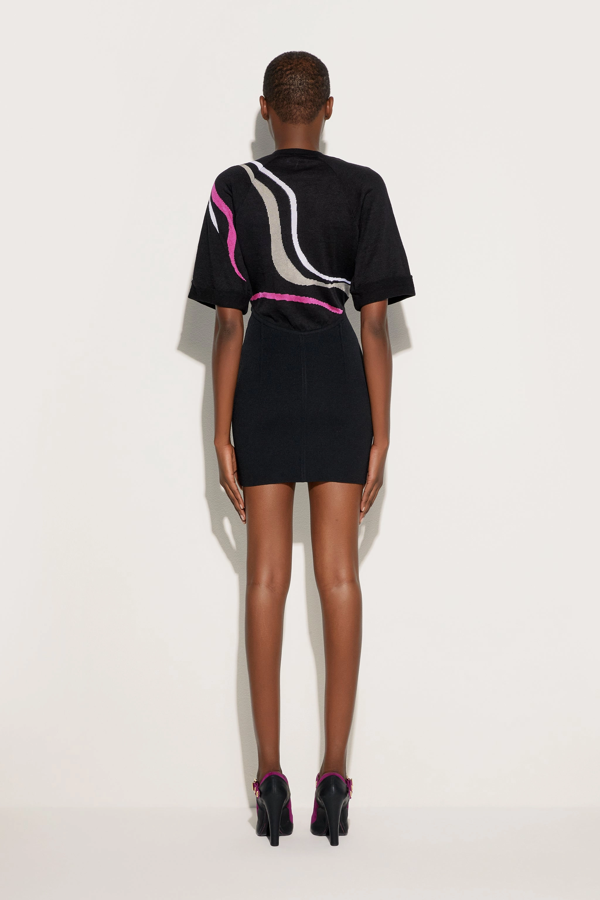 Beaded-Sleeve Bodycon Dress with Marmo Detail