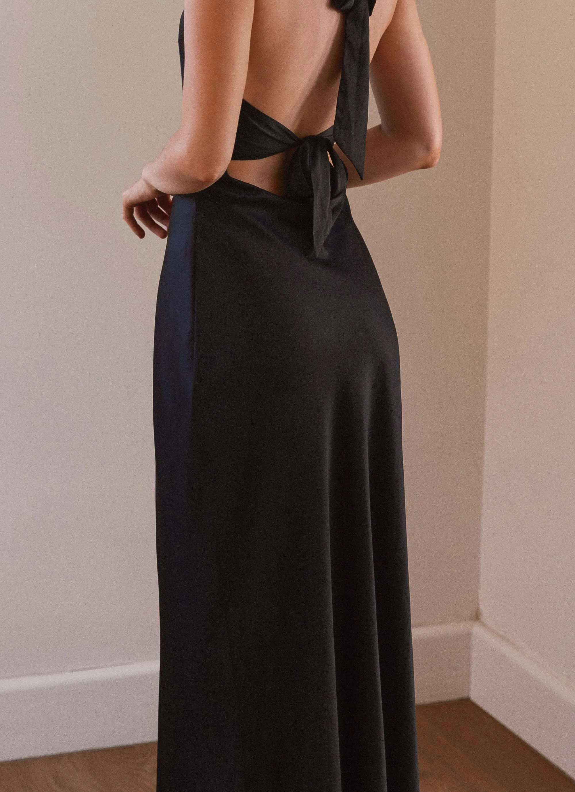 Versatile sundress Heavy Hearted Satin Maxi Dress - Black