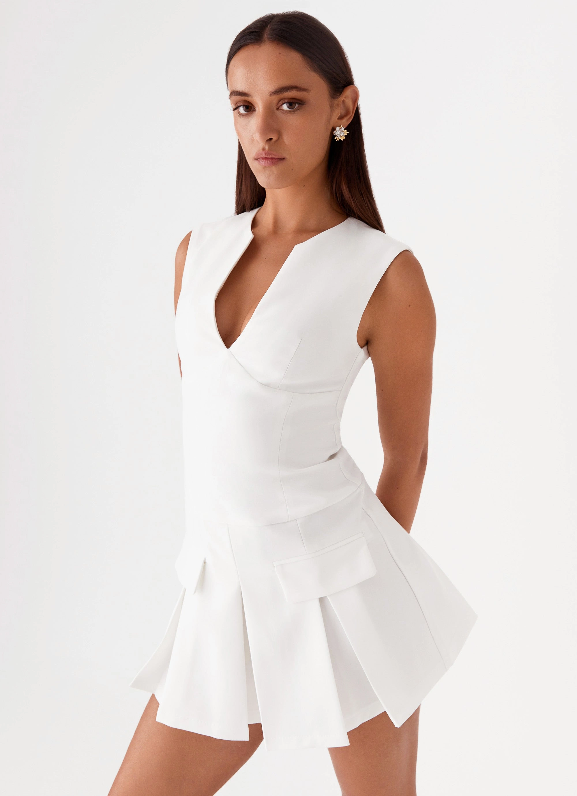 Silky-Lining Effortless Tailoring Cassia Mini Dress - White