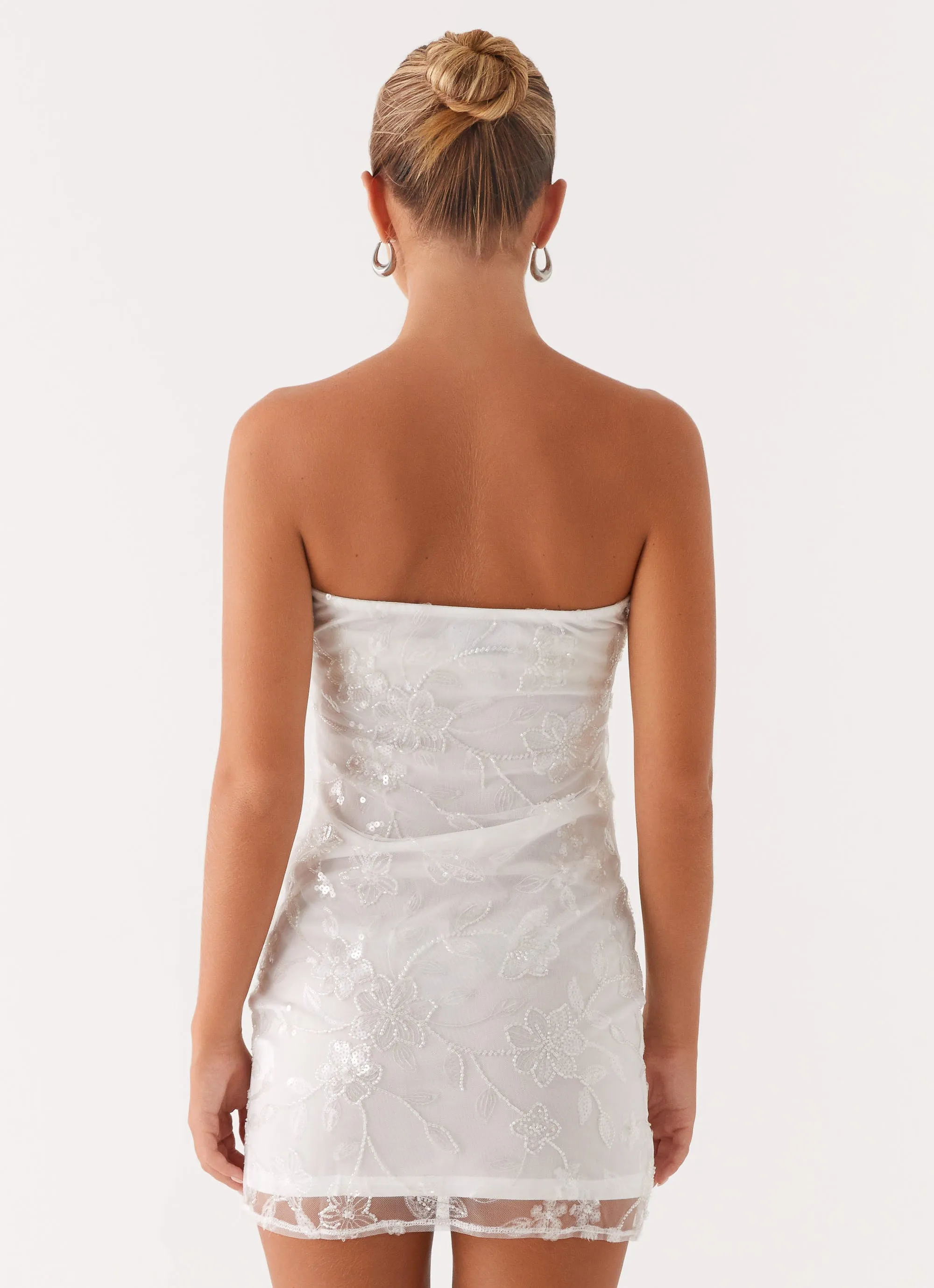 Moorey Beaded Mini Dress - White Silver Warm Soft