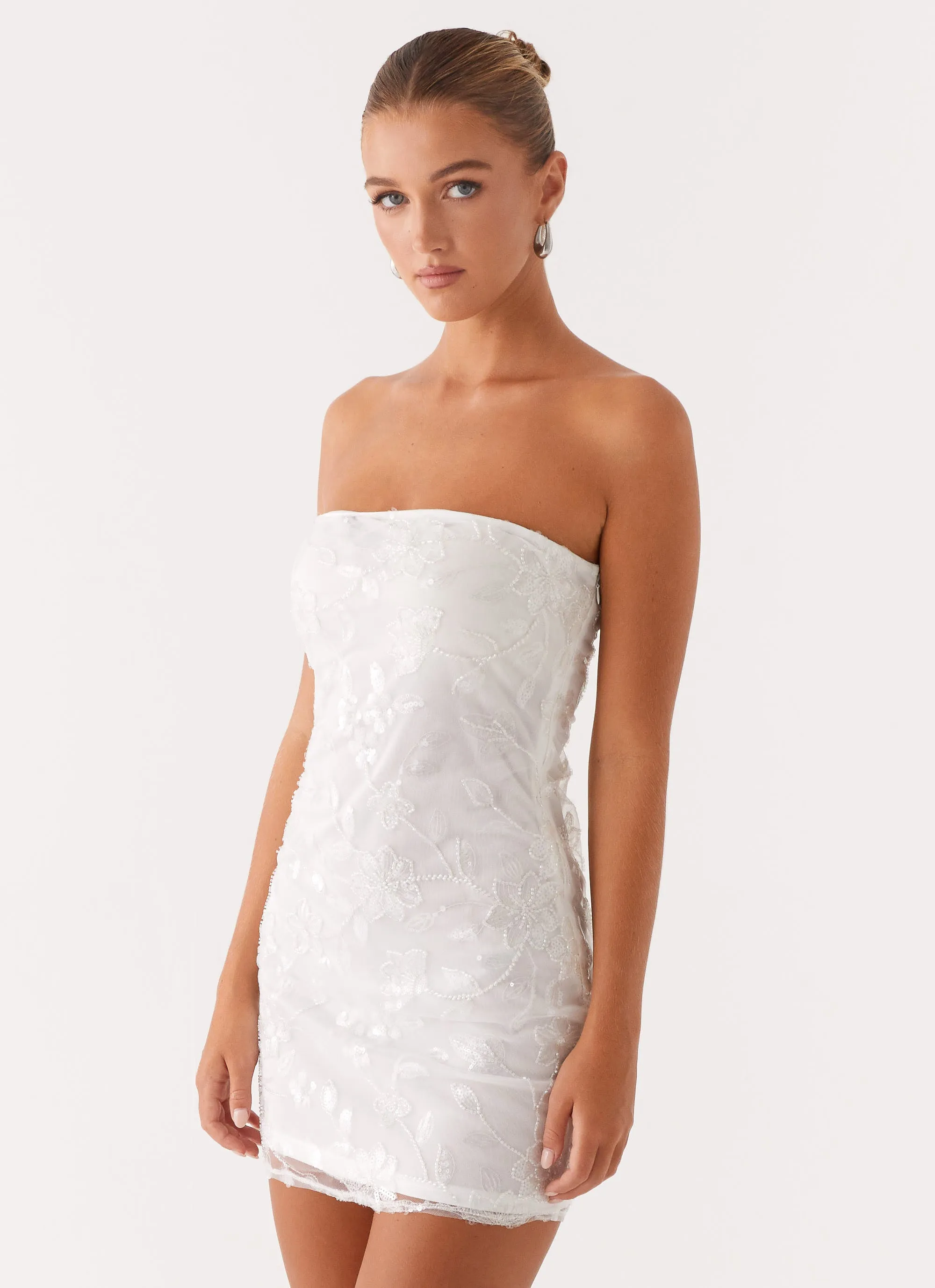 Moorey Beaded Mini Dress - White Silver polka-dot