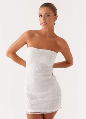 Moorey Beaded Mini Dress - White Silver Layered Movement