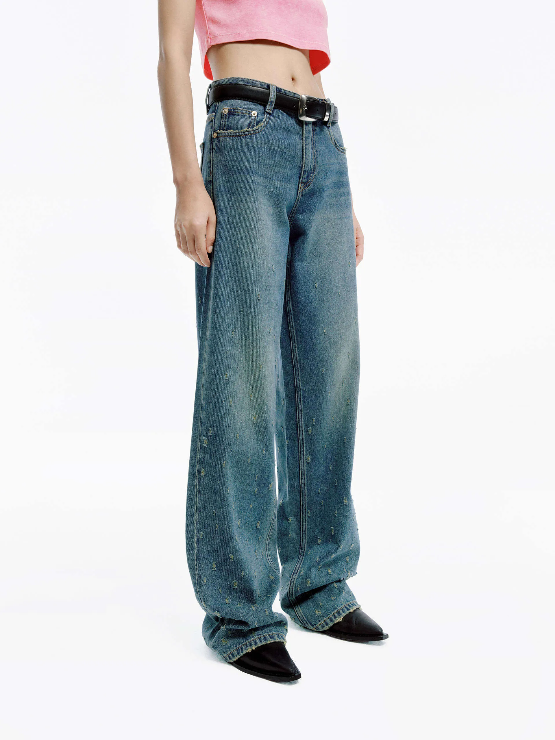 Stylish Silhouette Distressed Detail Straight Jeans
