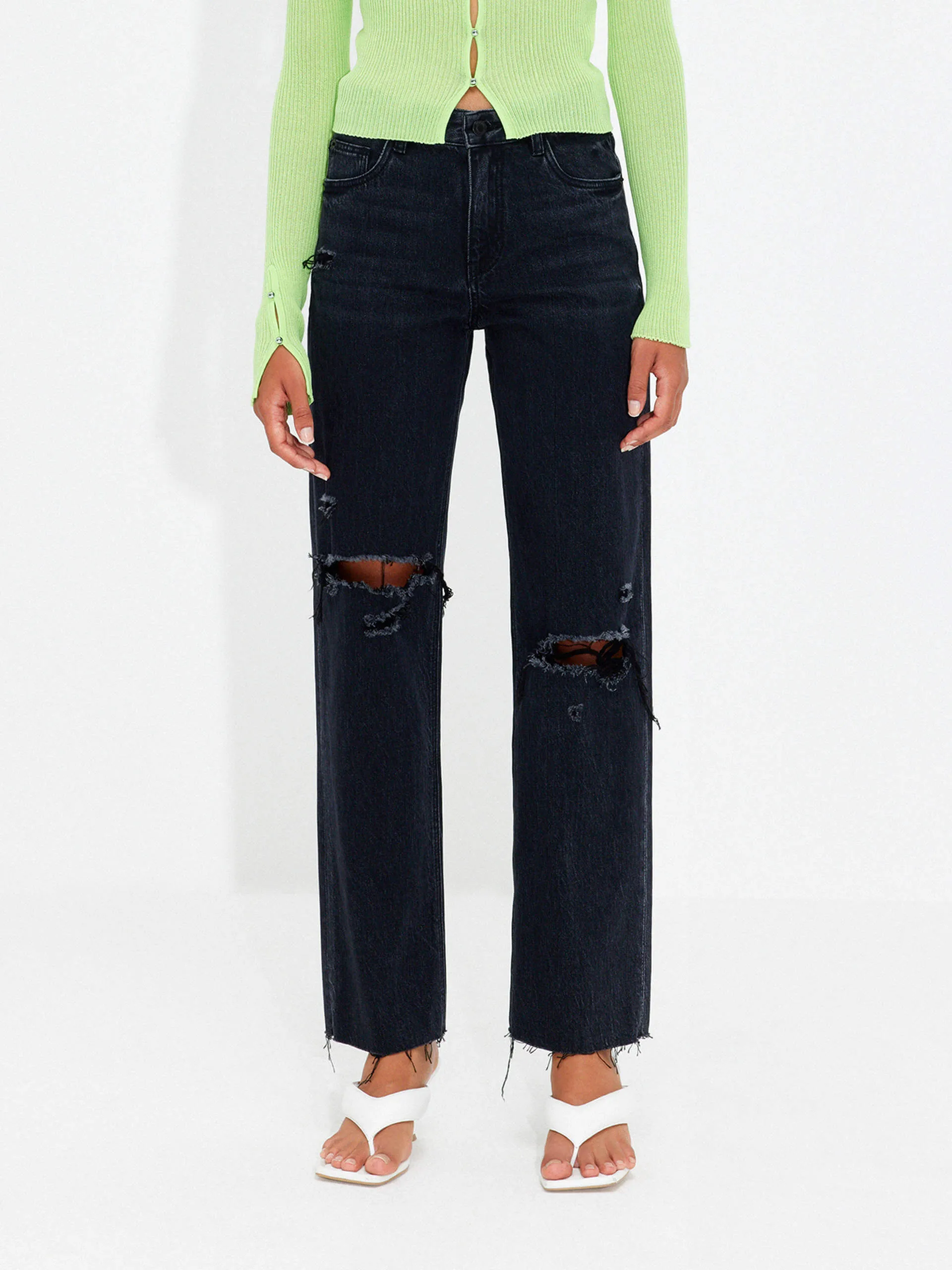 Outdoor Casual Casual Look Black Ripped Detail Jeans